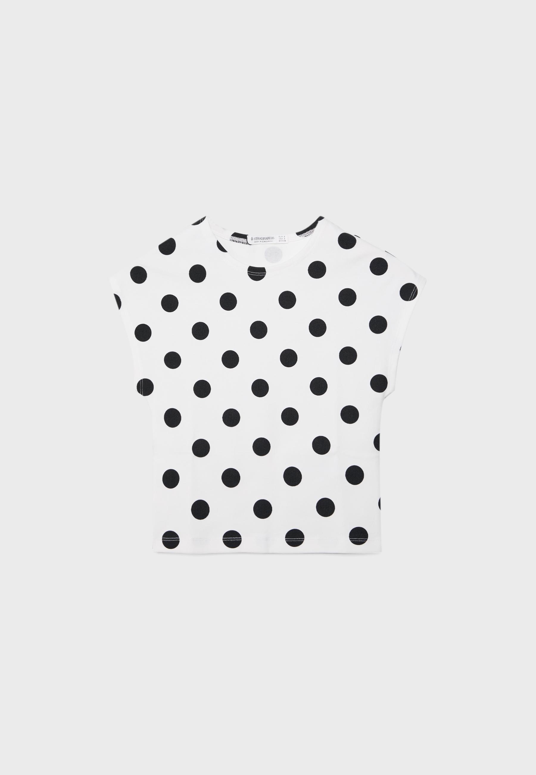 Cap sleeve polka dot T-shirt — Ecru
