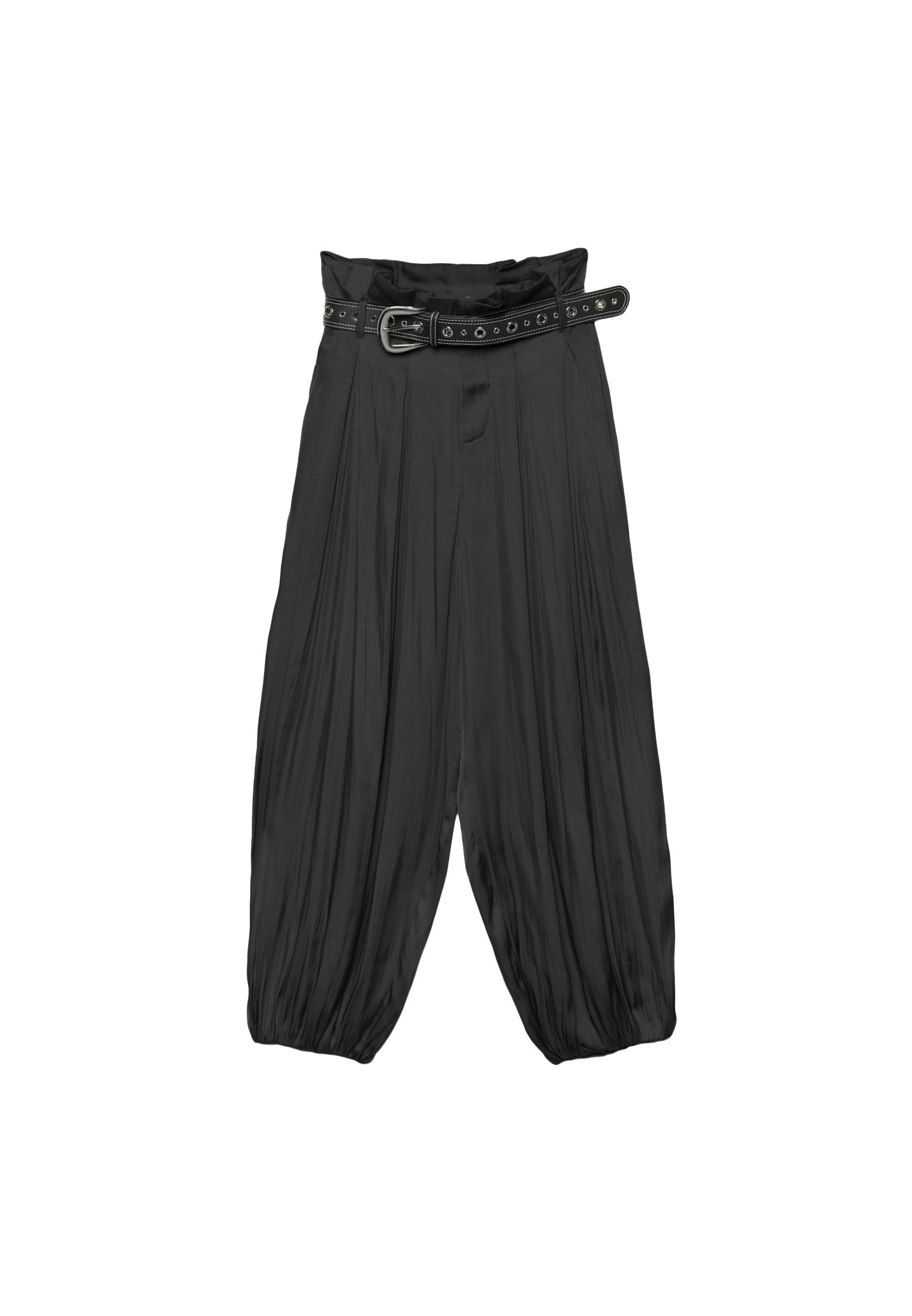 Satin sarouel trousers with belt — Black