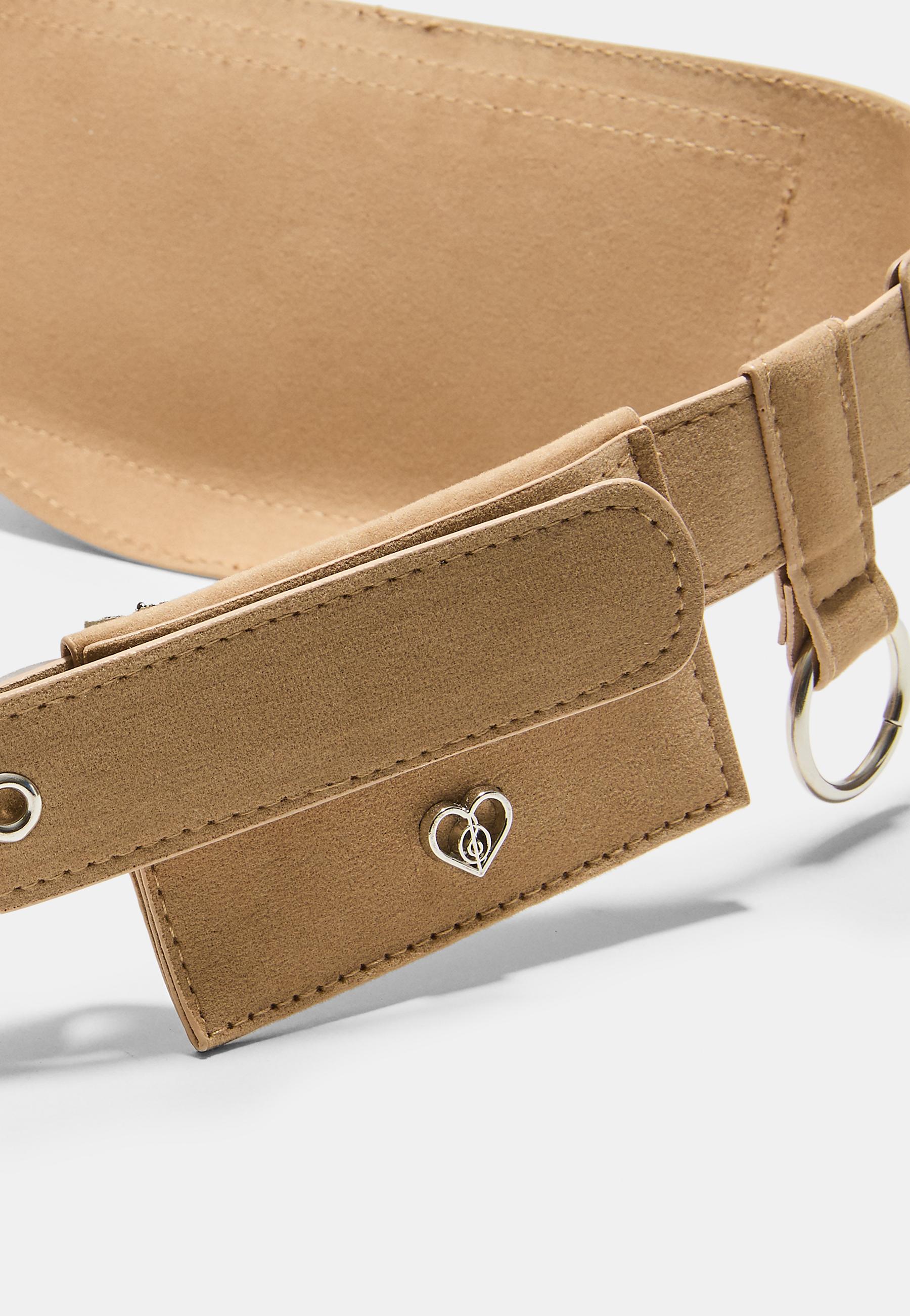 Faux suede studded belt bag — Beige