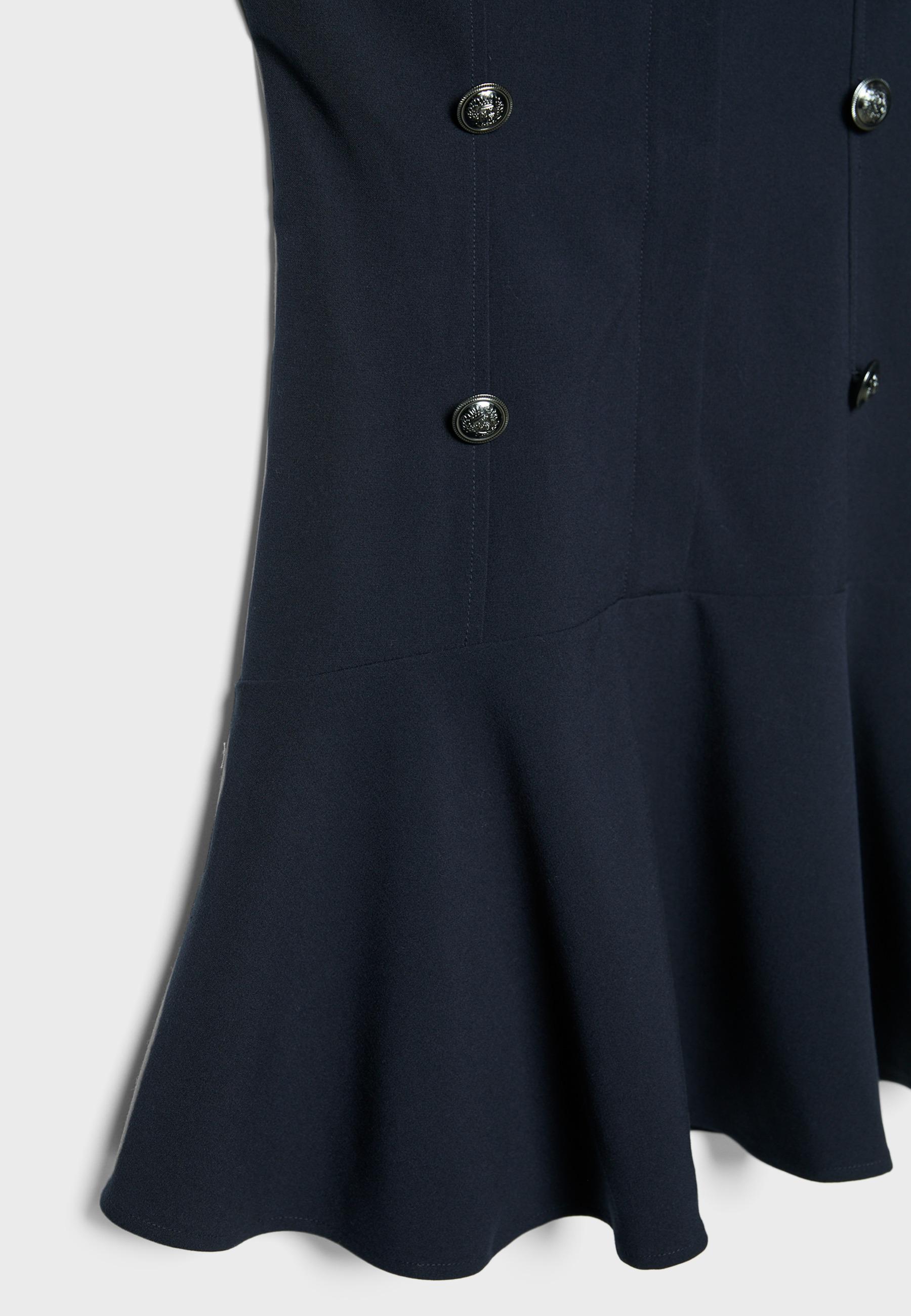 Short sleeveless buttoned dress — Dark blue