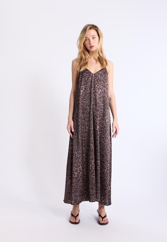 Stradivarius Long Flowing Satin Dress Mid Beige Xs