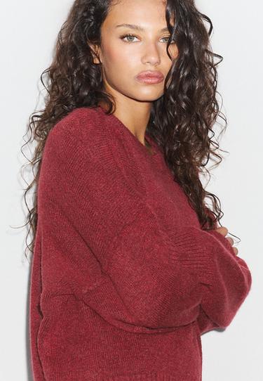 Round neck knit jumper — Dark red 4