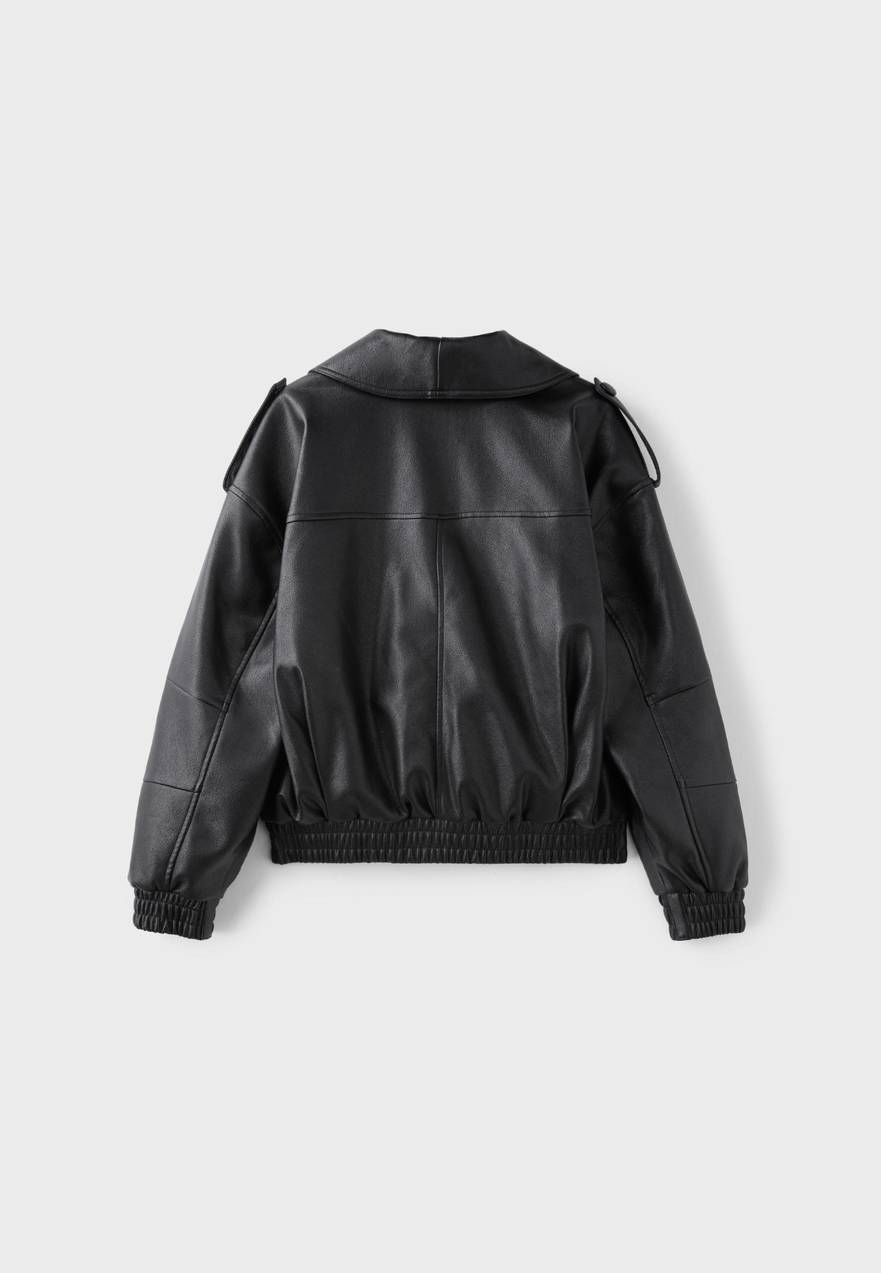 Quilted leather effect boxy jacket — Black