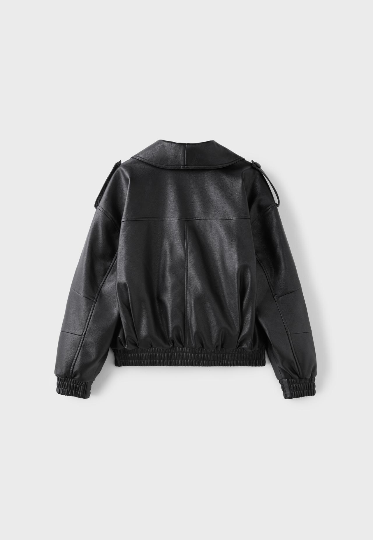 Quilted leather effect boxy jacket — Black