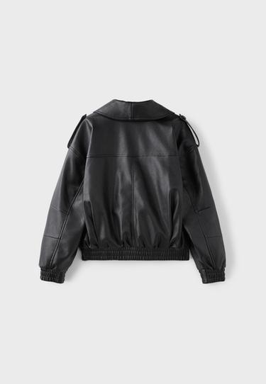 Quilted leather effect boxy jacket — Black 7