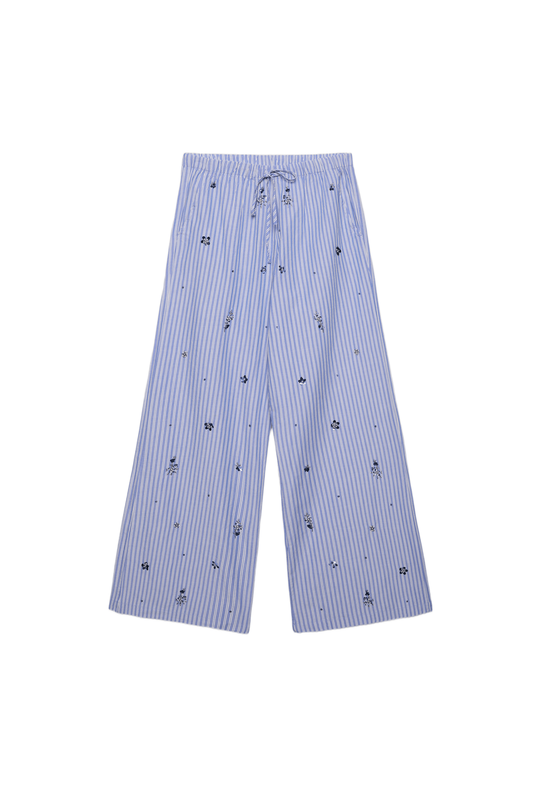 Embroidered pyjama-style trousers — Sky blue