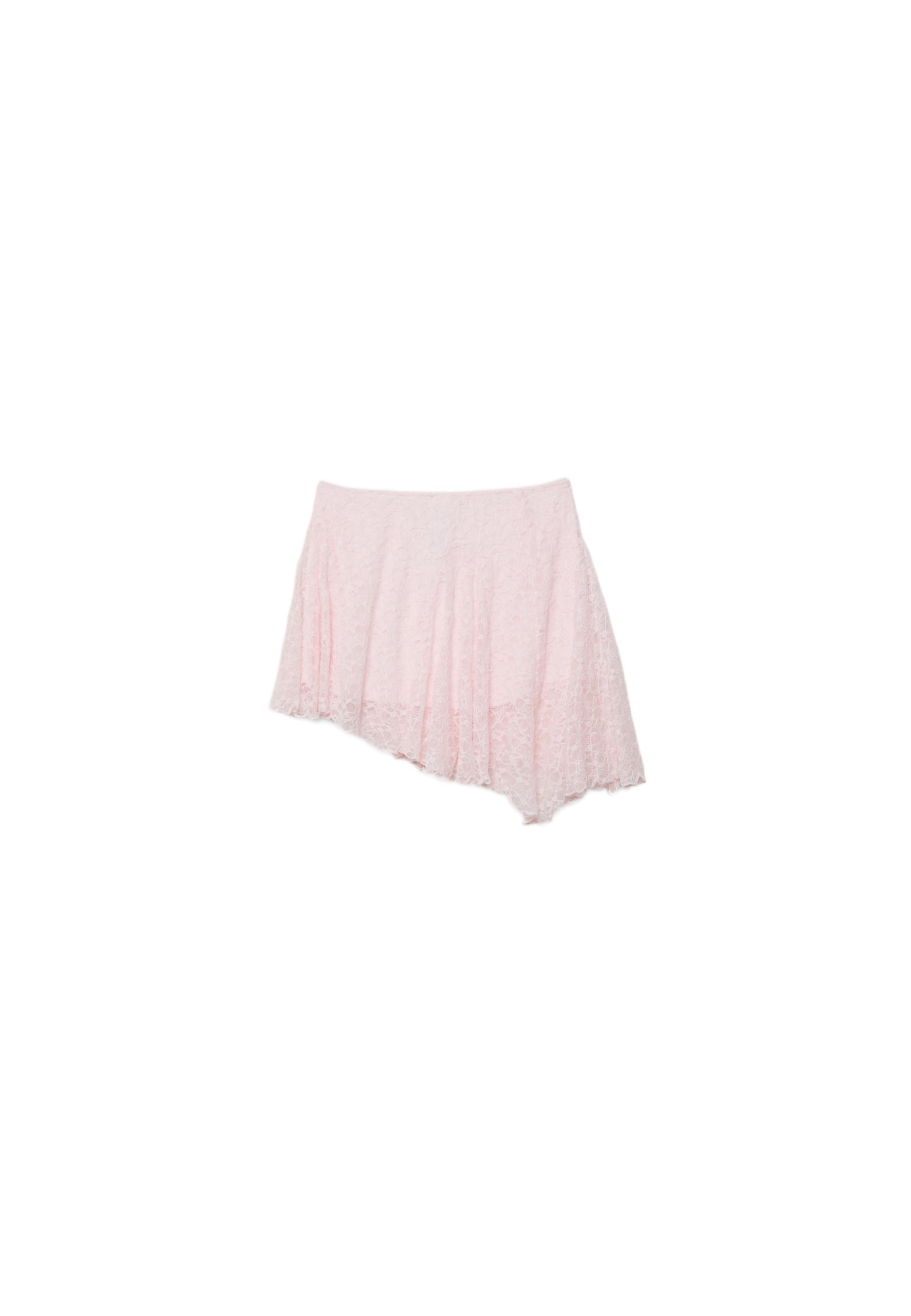 Asymmetric lace mini skirt — Pastel pink