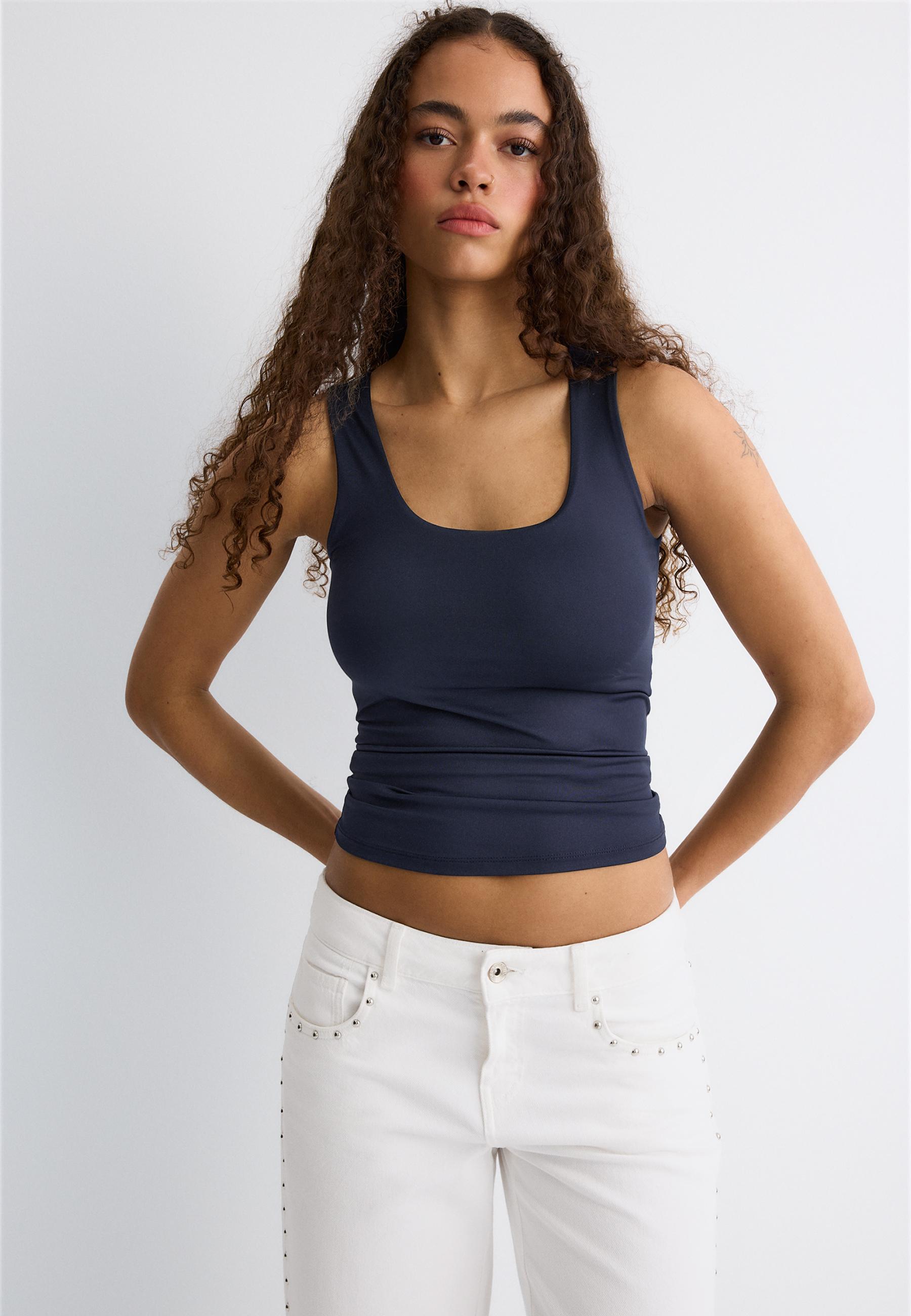 Polyamide wide-strap T-shirt — Navy blue
