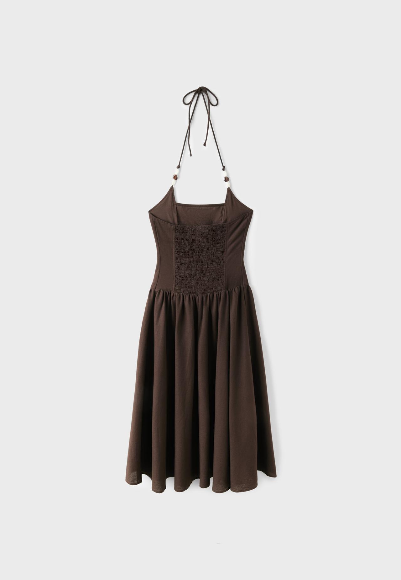 Beaded halter midi dress — Brown