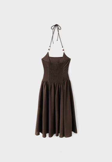 Beaded halter midi dress — Brown 8