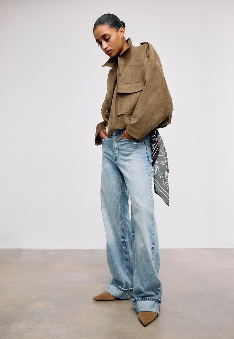 Blousonjacke in Wildlederoptik Steingrau M
