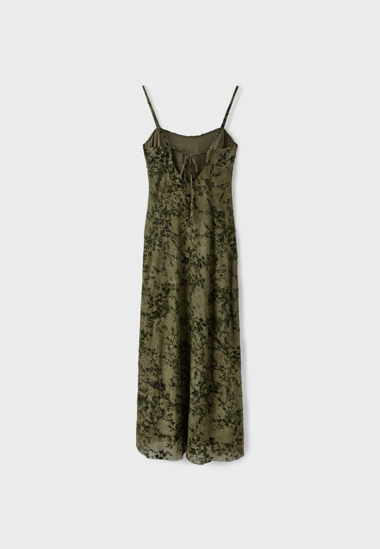 Flocked strap midi dress — Khaki