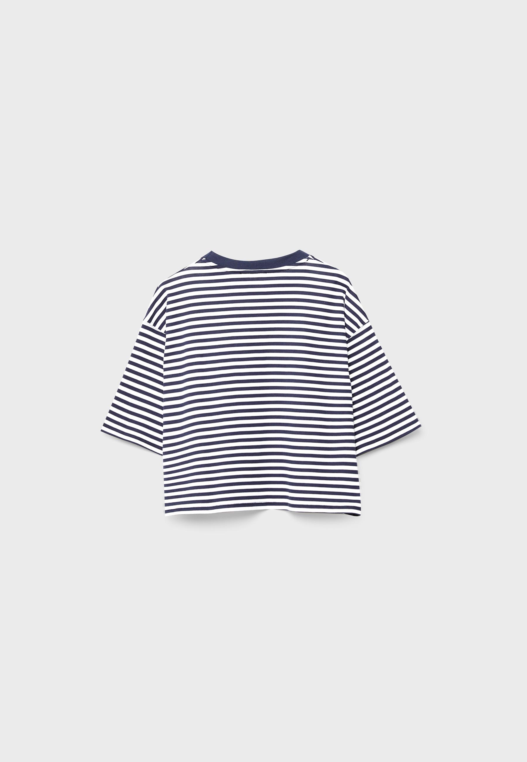 Printed striped short sleeve T-shirt — Navy blue