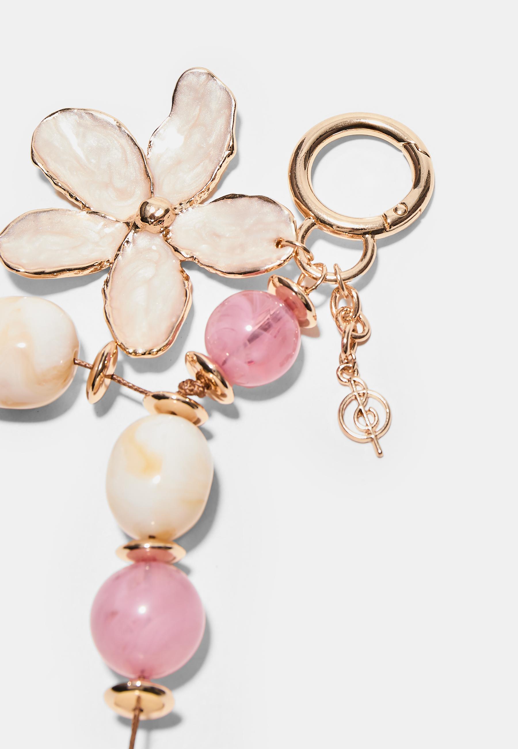 Enamelled flower charm keyring — Gold