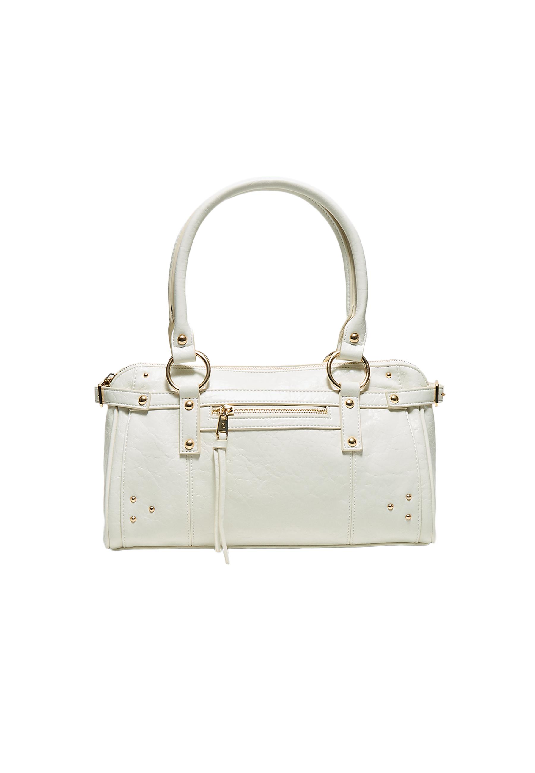 Studded shoulder bag with pocket — Ecru