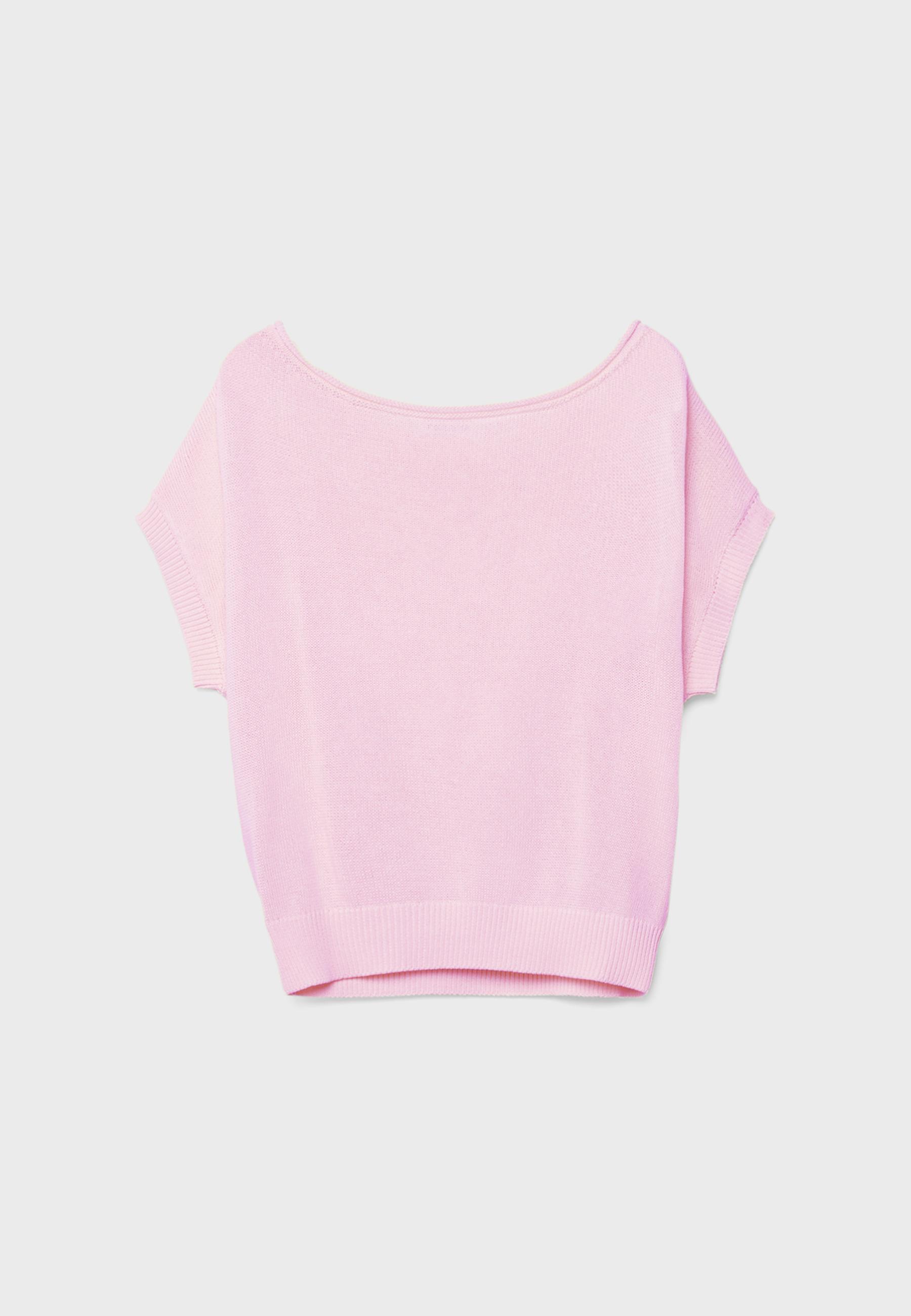 Rustic knit boat neck top — Pastel pink