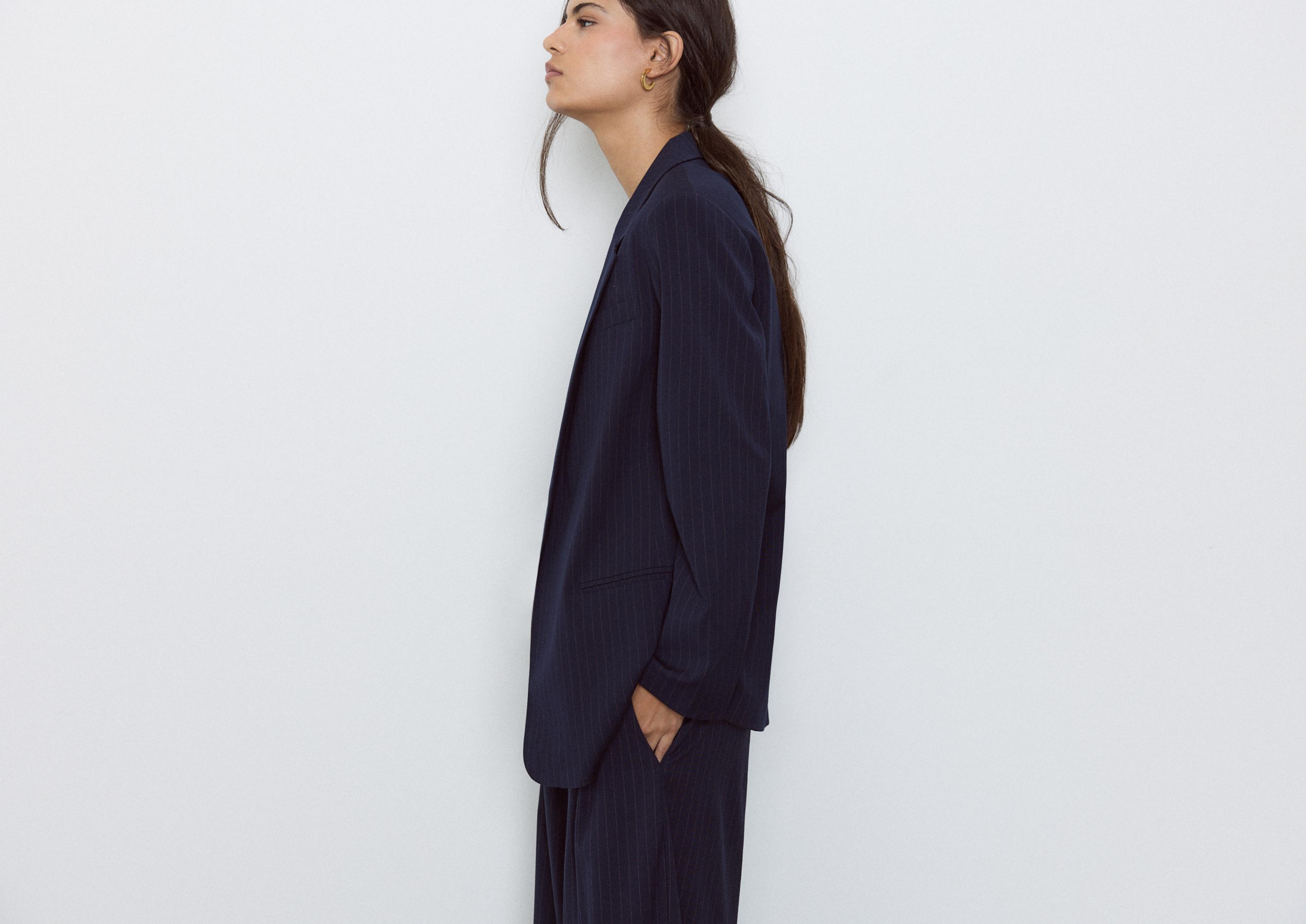 Striped open blazer — Navy blue