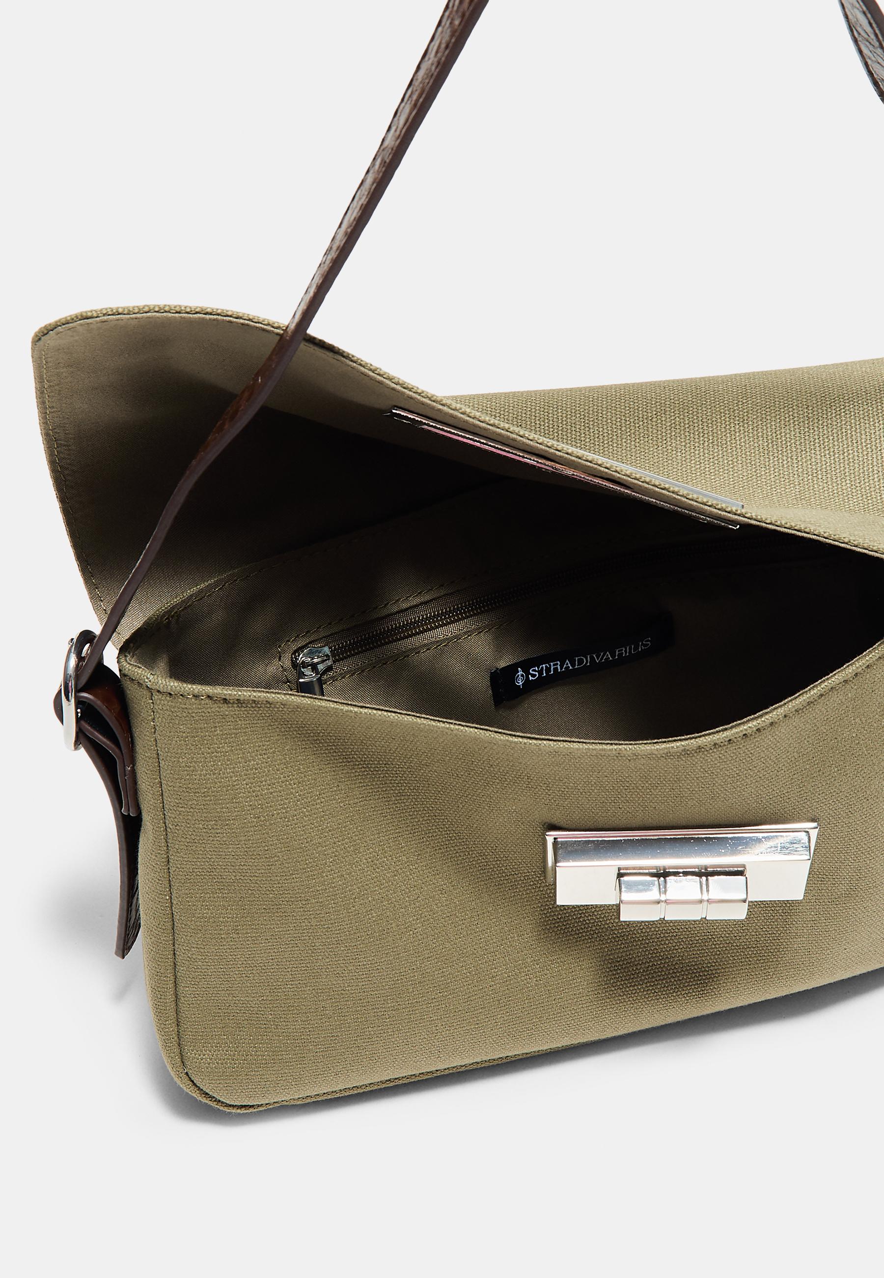 Compact shoulder bag with metal clasp — Khaki