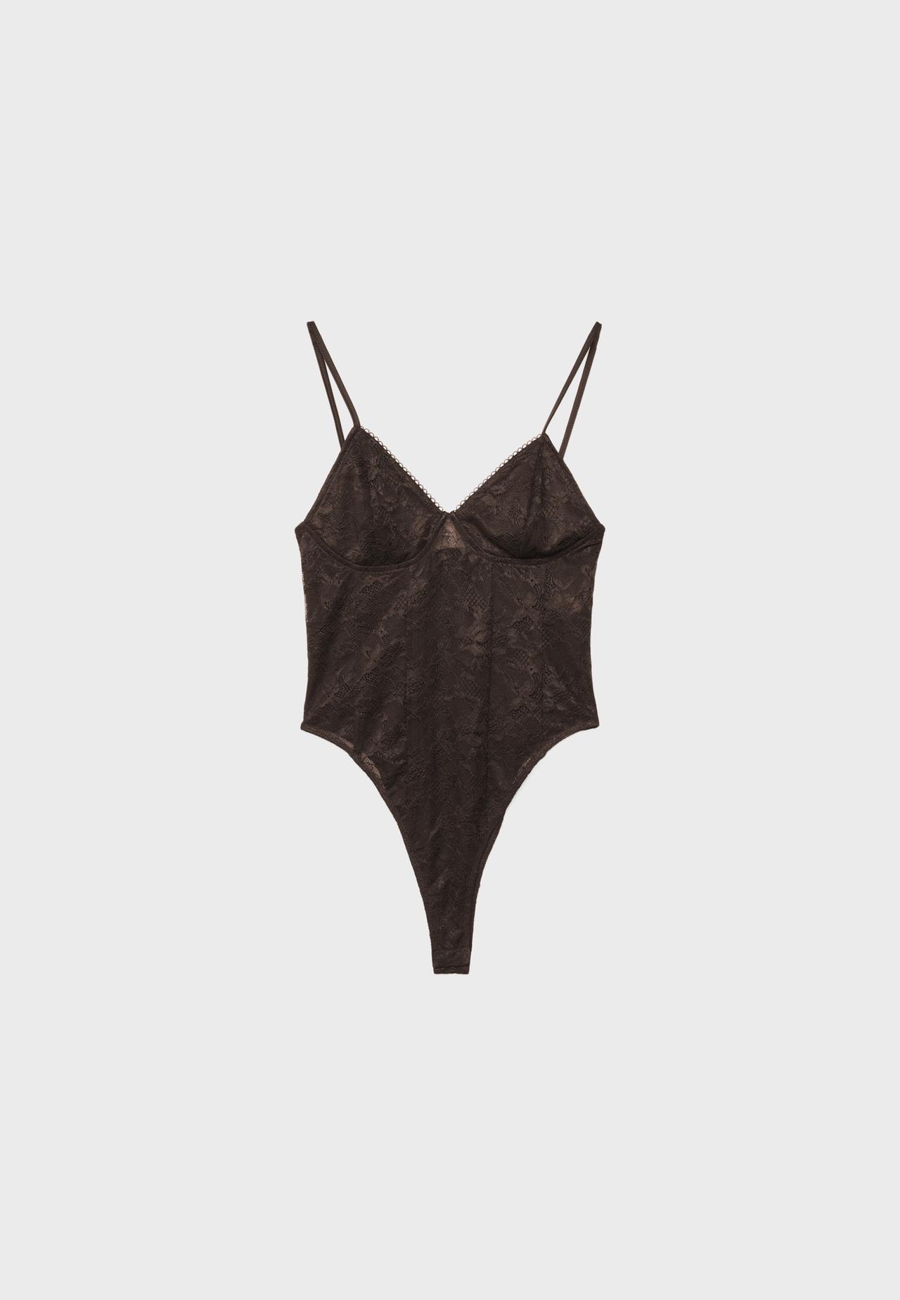 Lace strap bodysuit — Brown
