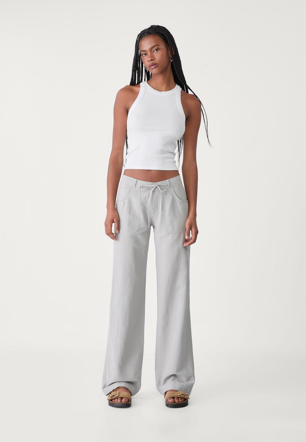 Linen blend trousers with pocket