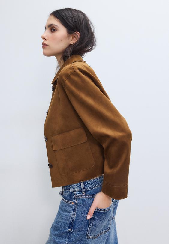 giubbotto con tasche effetto camoscio