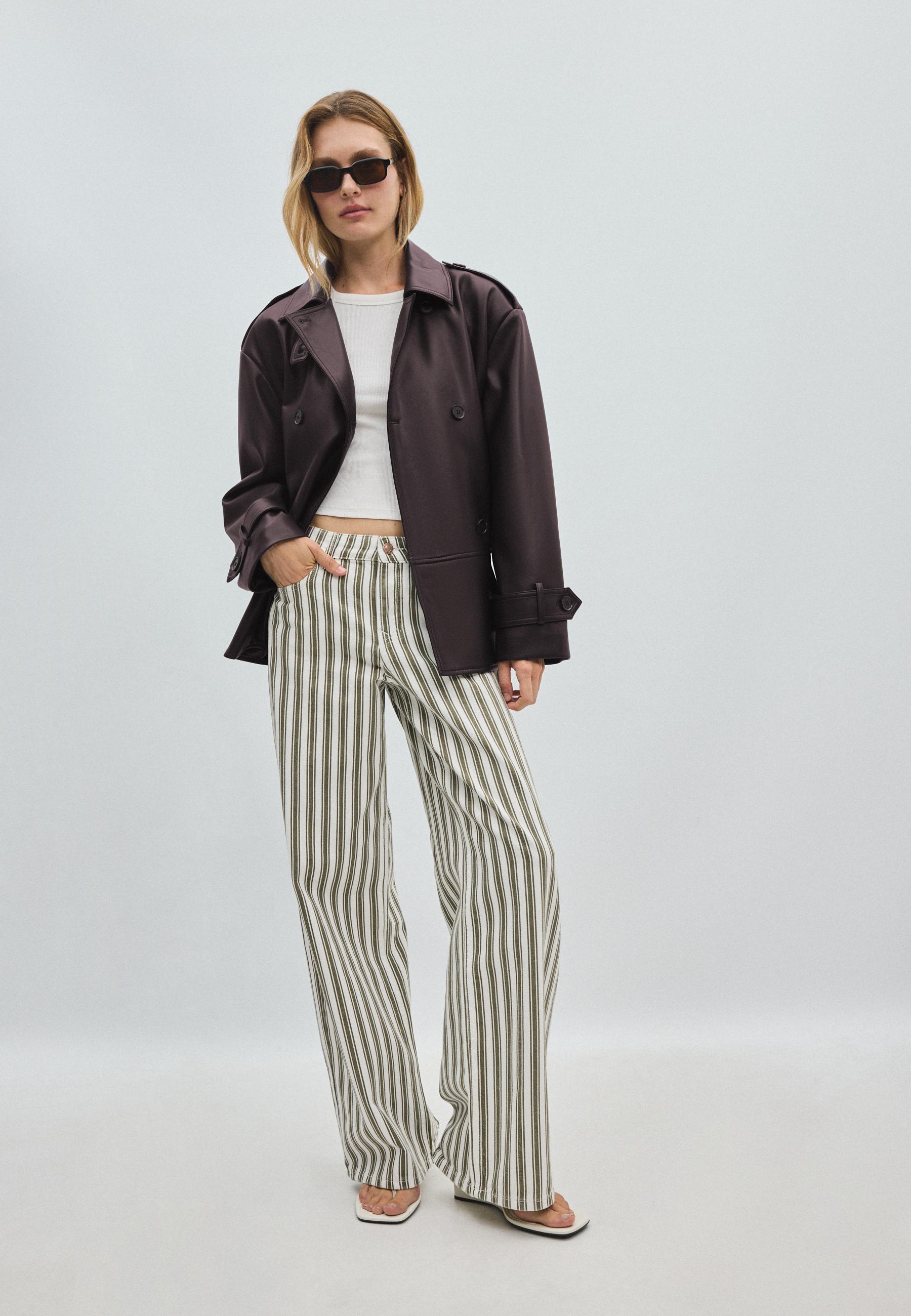 Leather effect peplum trench coat — Purple