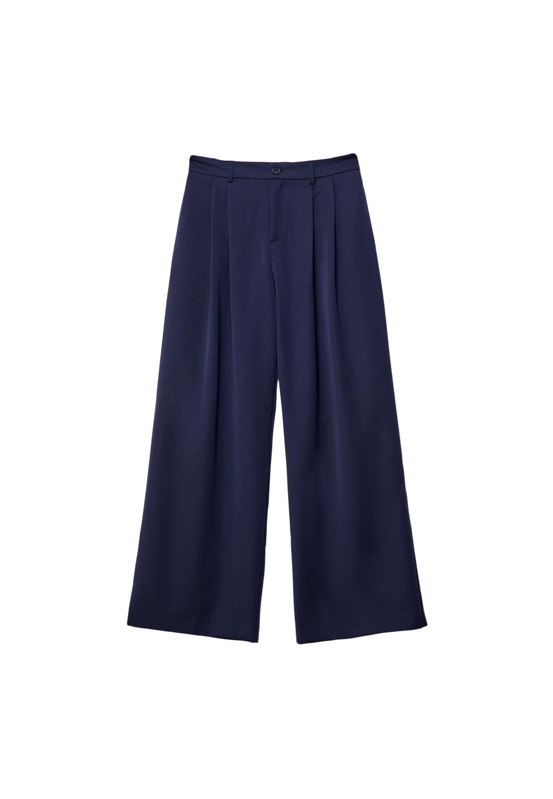 Wide-leg tailored trousers with darts — Navy blue