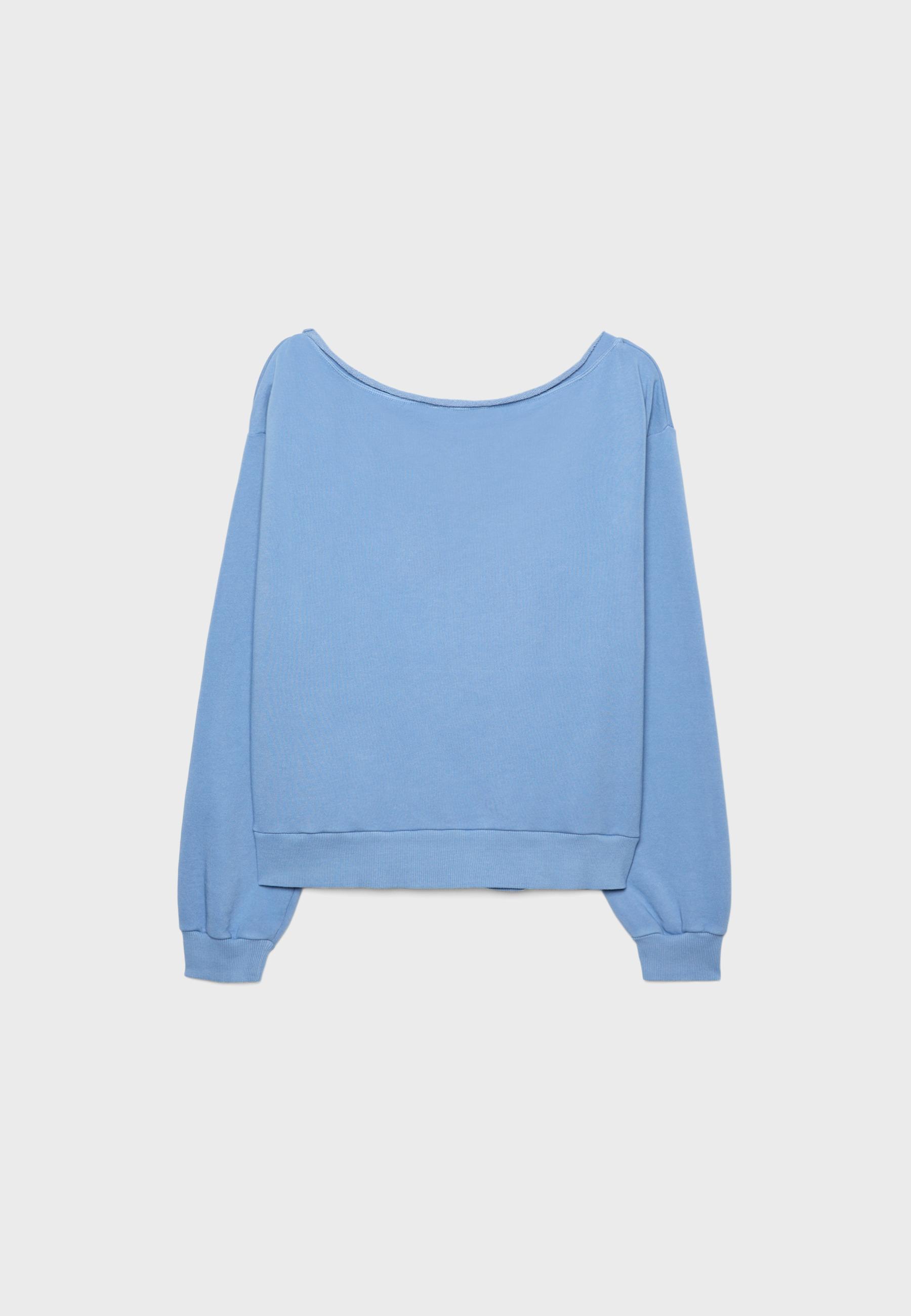 Boat neck sweatshirt with rhinestone wings — Sky blue