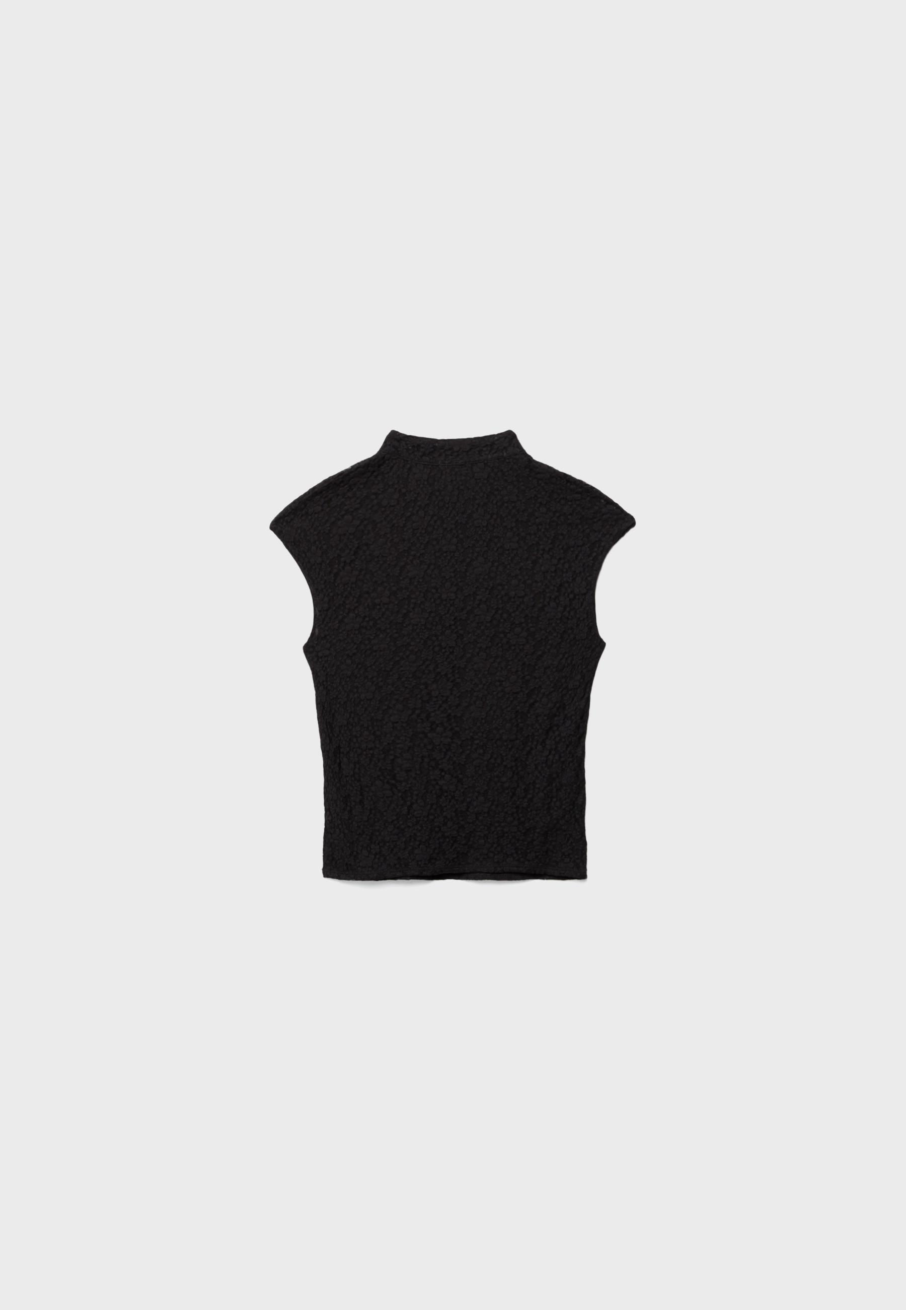 Lace stand collar top — Black