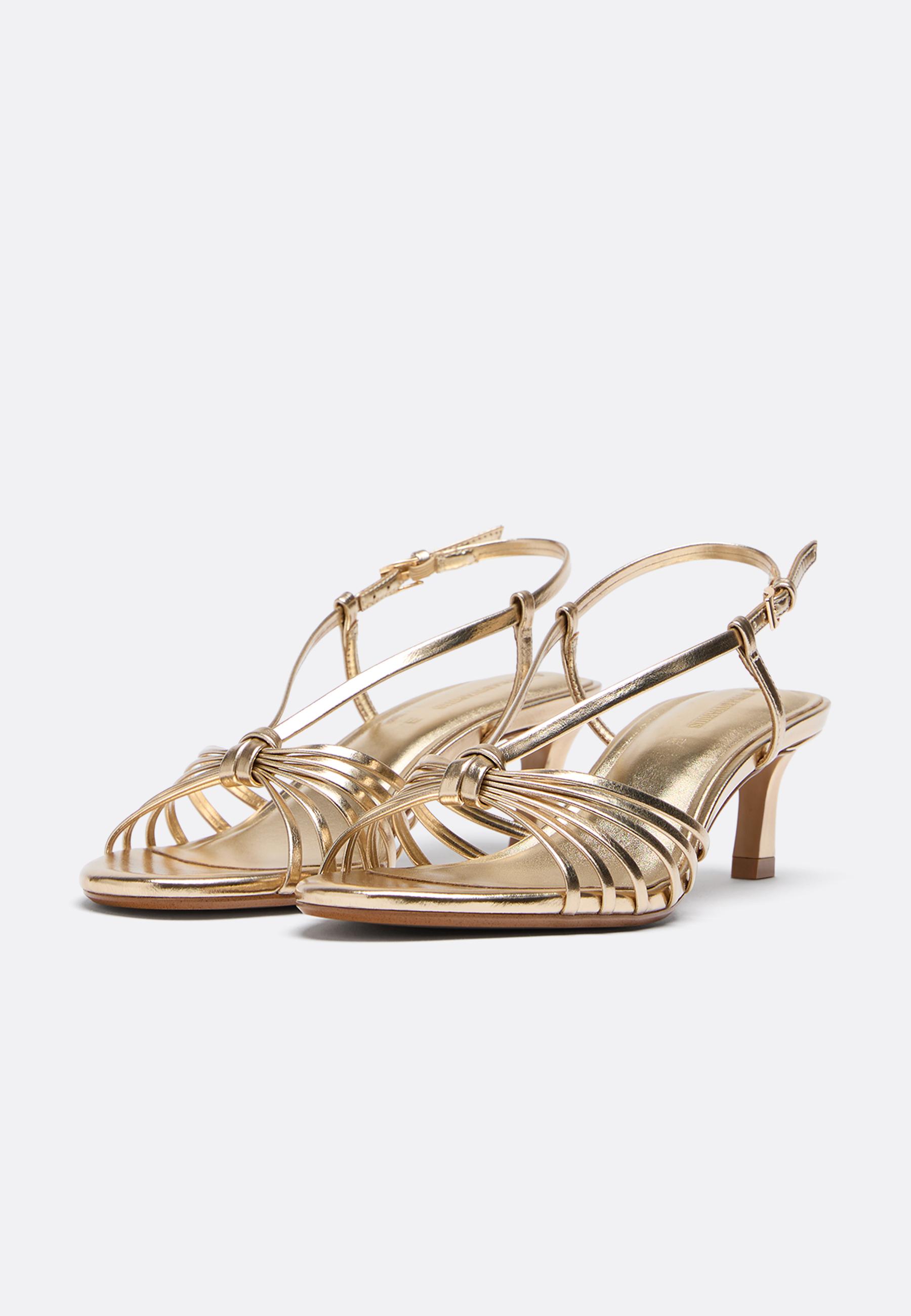 Gold multi-strap kitten heel sandals — GOLD