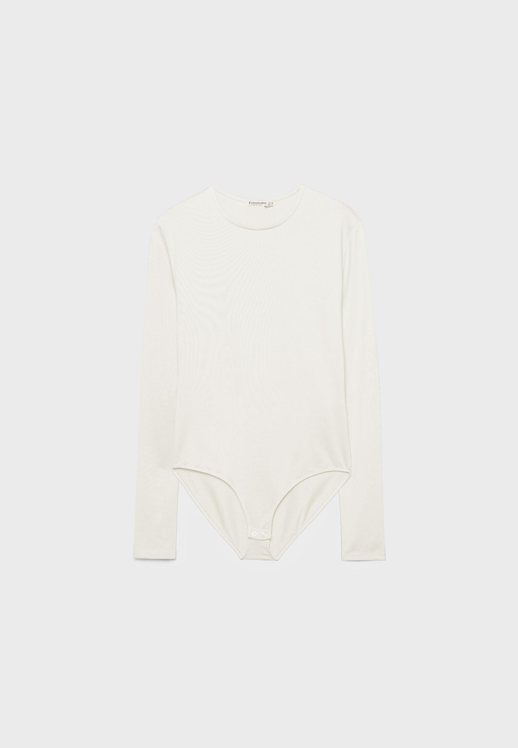 Long sleeve polyamide bodysuit — Ecru