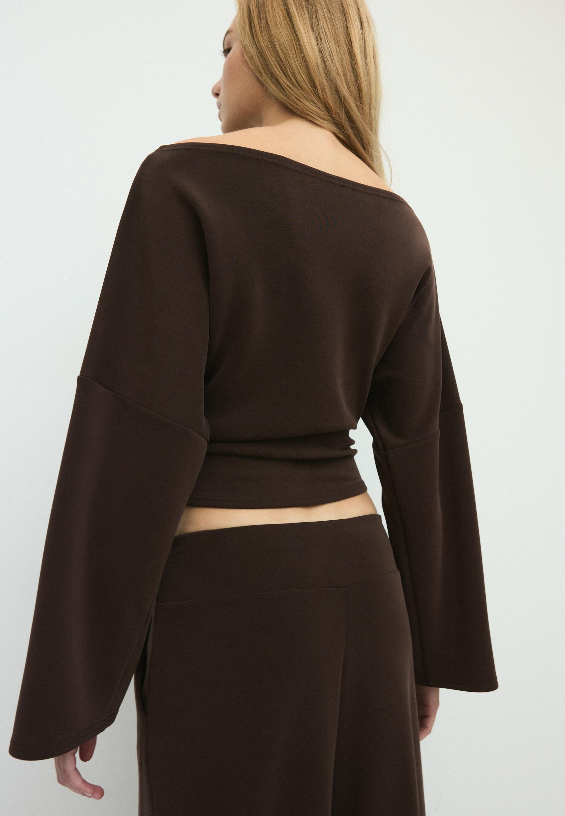 Soft-touch ruched asymmetric sweatshirt — Brown