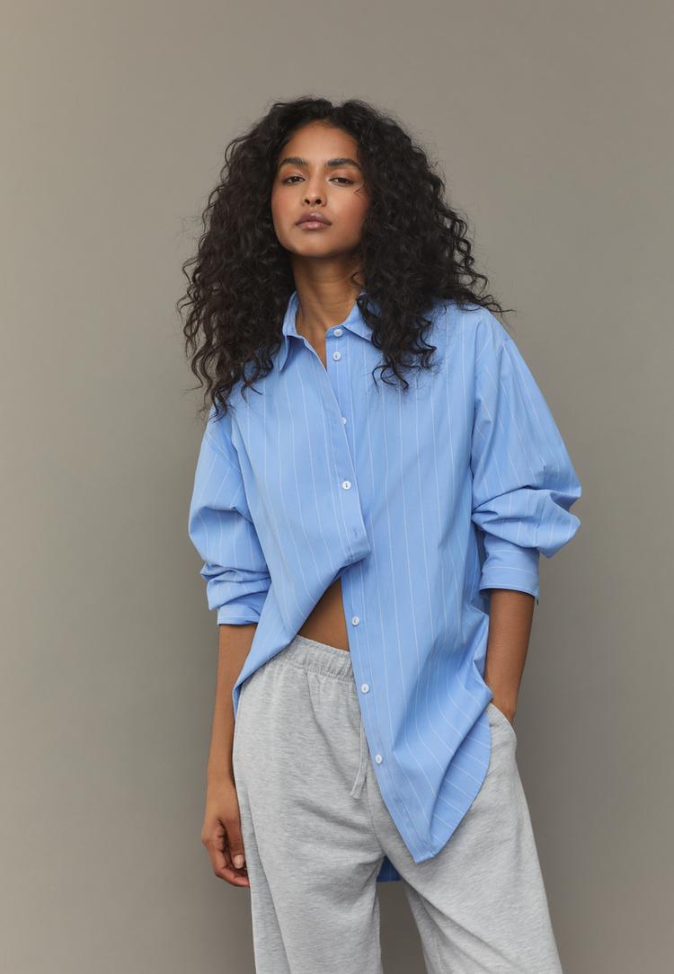 camisa larga popelin rayas