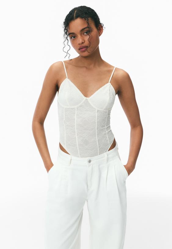 Stradivarius Body Bretelles Dentelle Vanille L