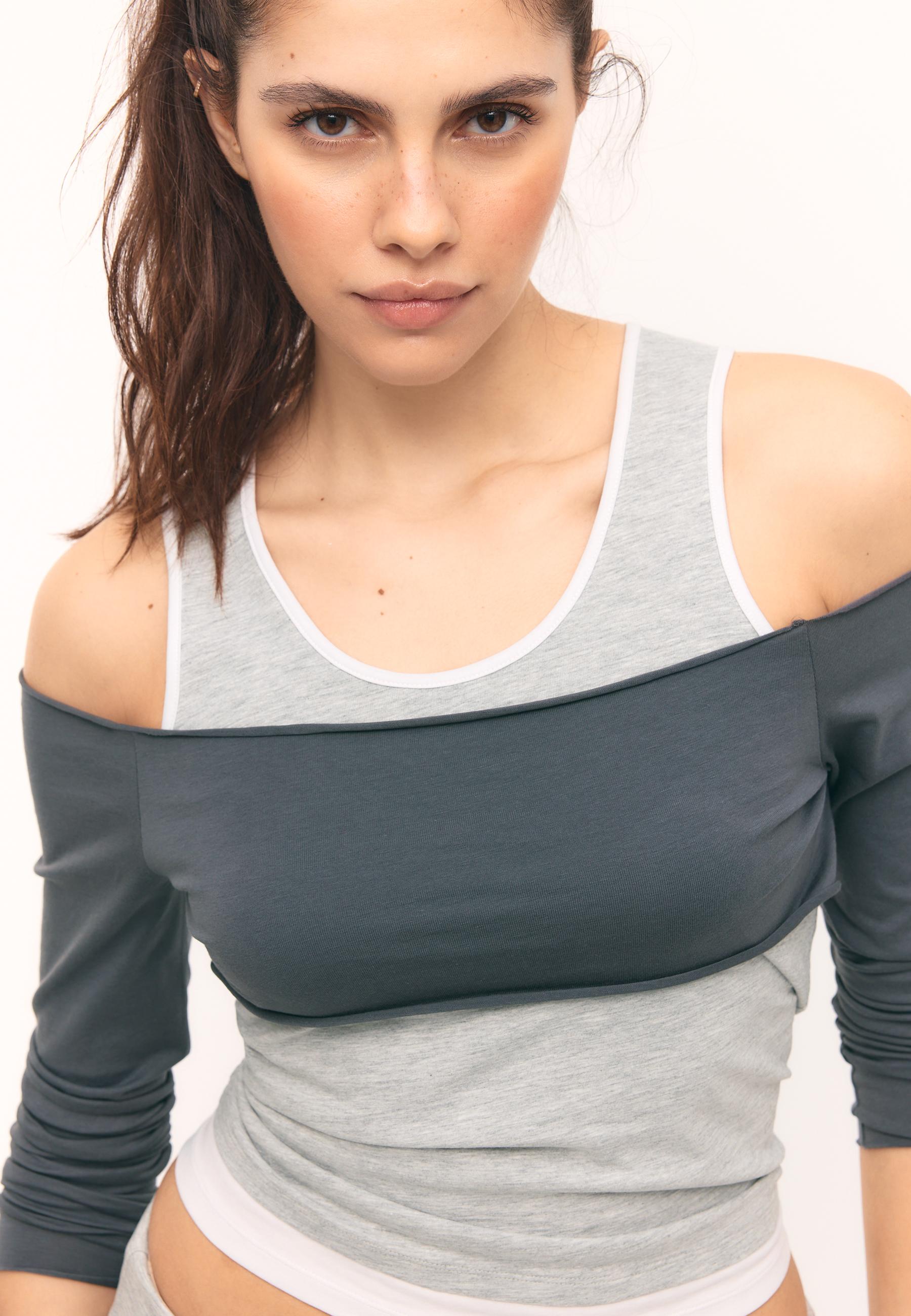 Long sleeve overlay top — Grey