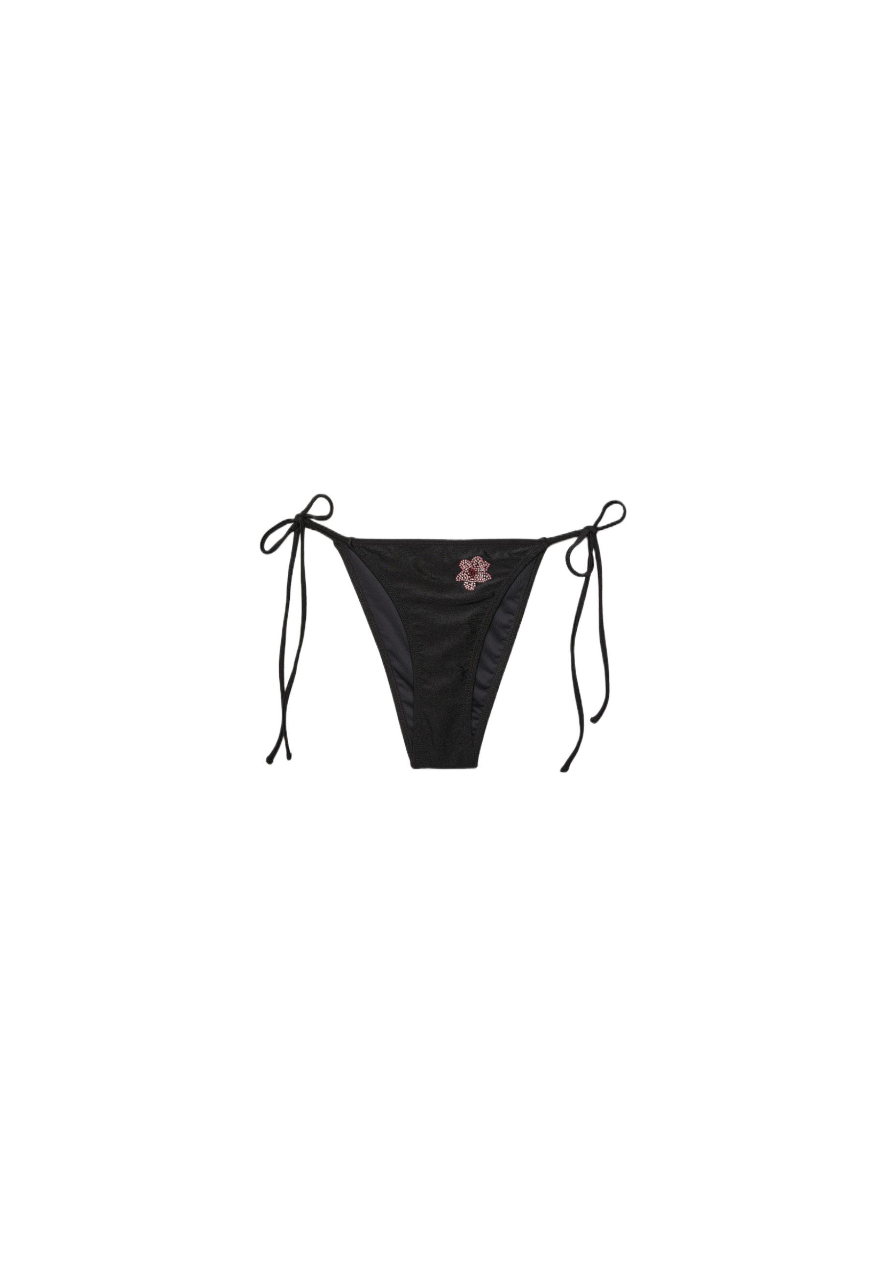 Embroidered flower Brazilian bikini briefs — Black