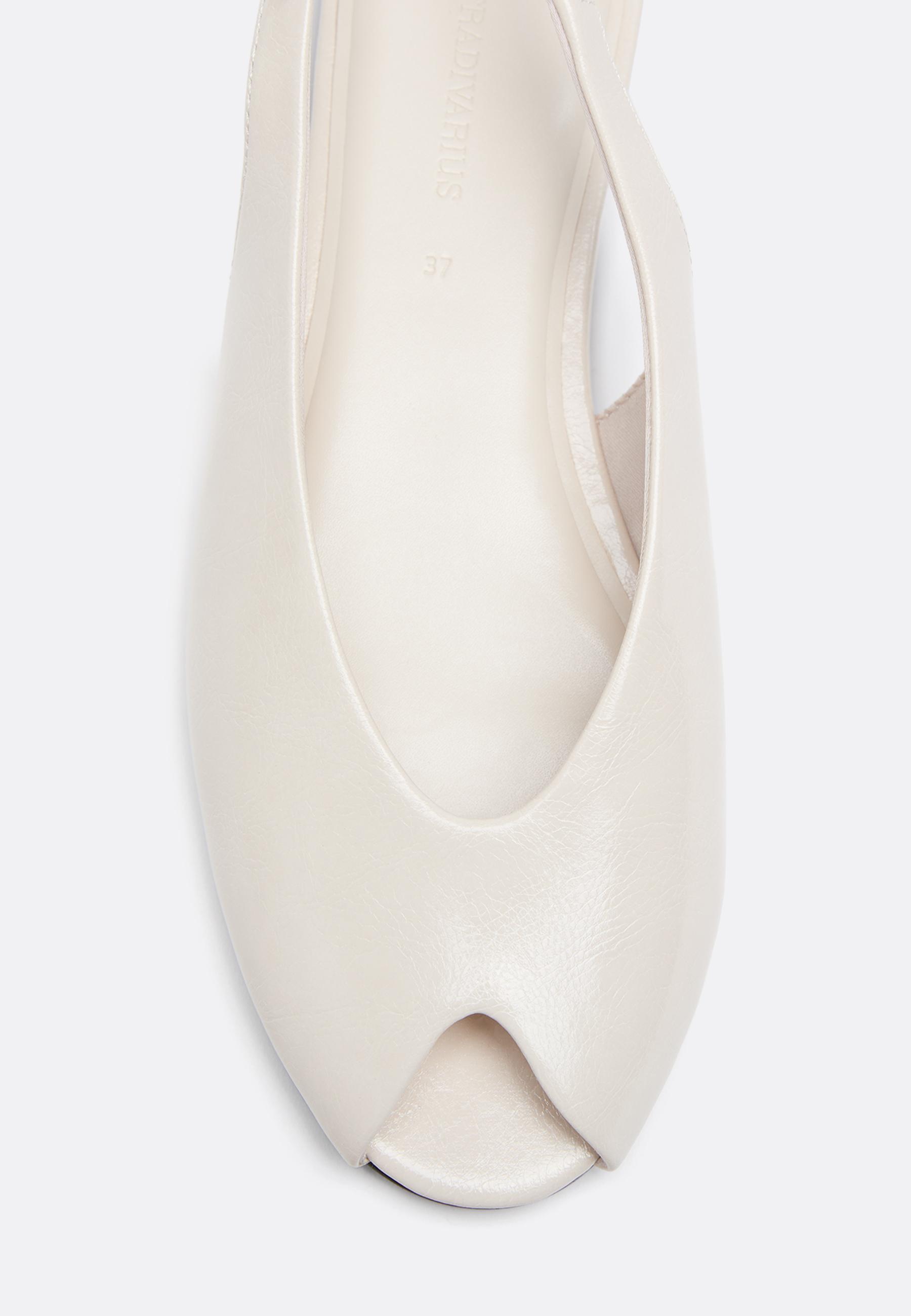 Flat peep toe slingback ballet flats — ECRU