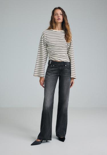 Low-rise straight jeans with hammer waist — BLACK DENIM WASHED EFFECT  1