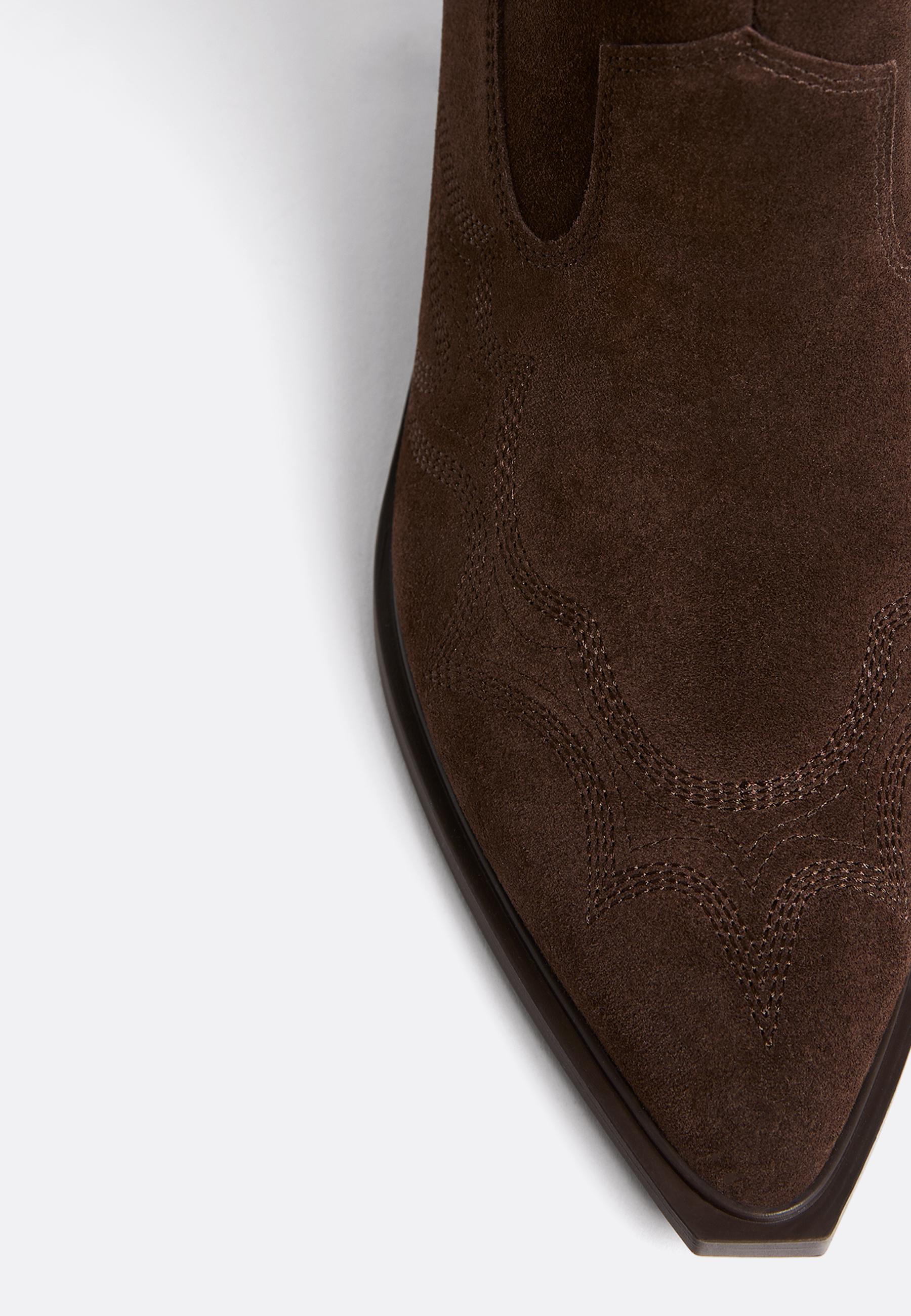 Split leather heeled cowboy ankle boots — BROWN