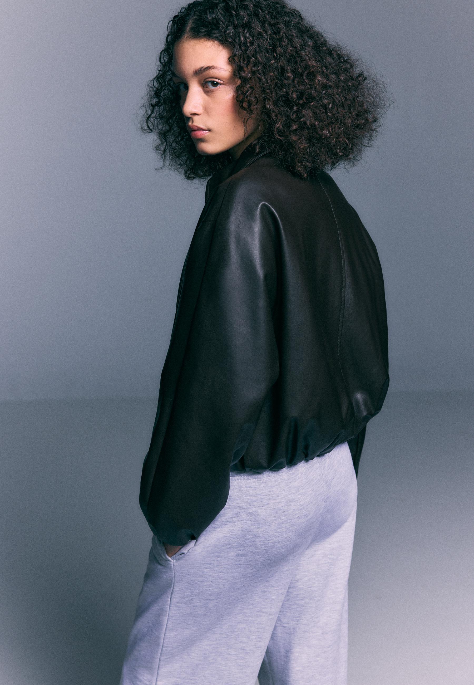 Padded leather effect bomber jacket — Black
