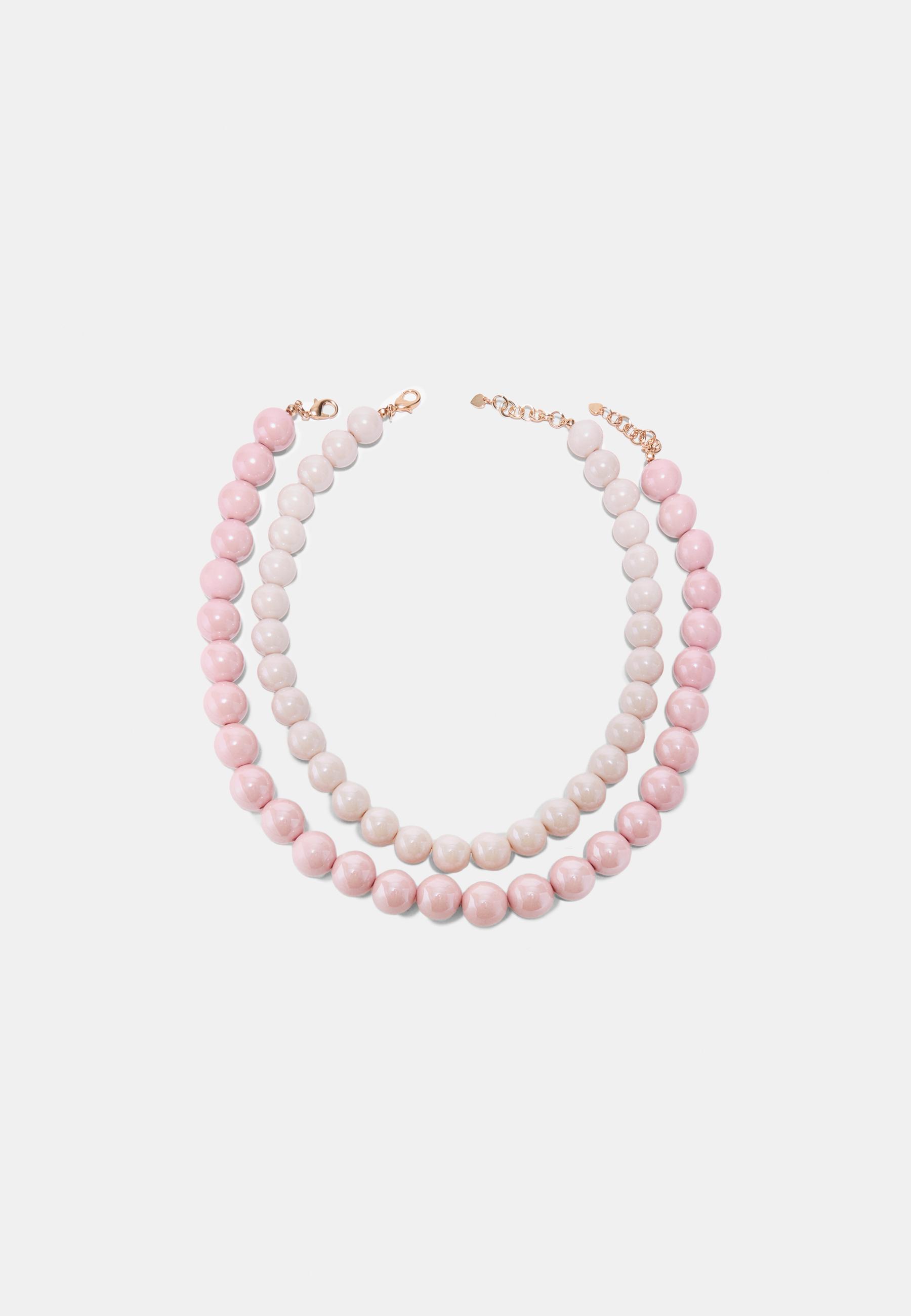 Set of 2 bead necklaces — Pastel pink (alternate view)