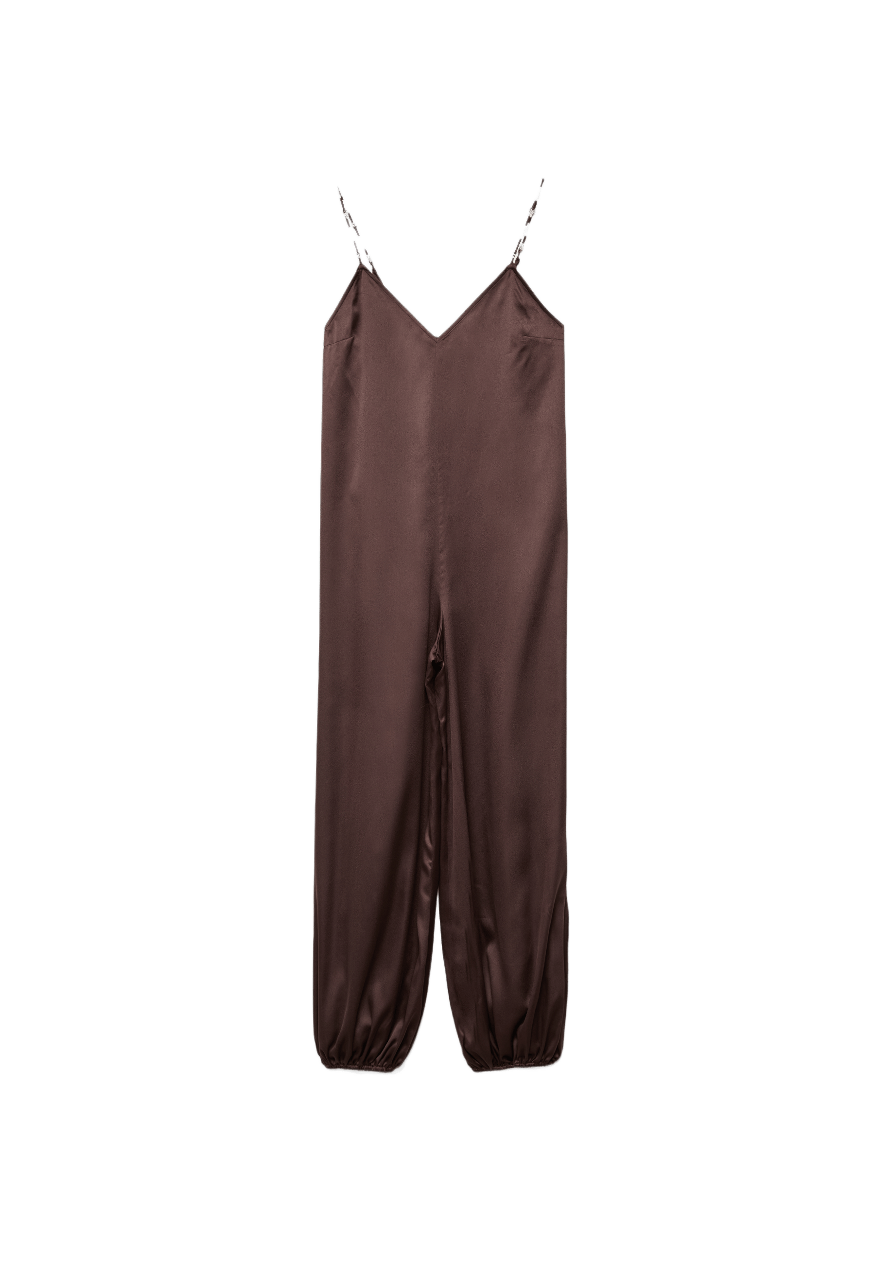 Beaded satin jumpsuit — Brown