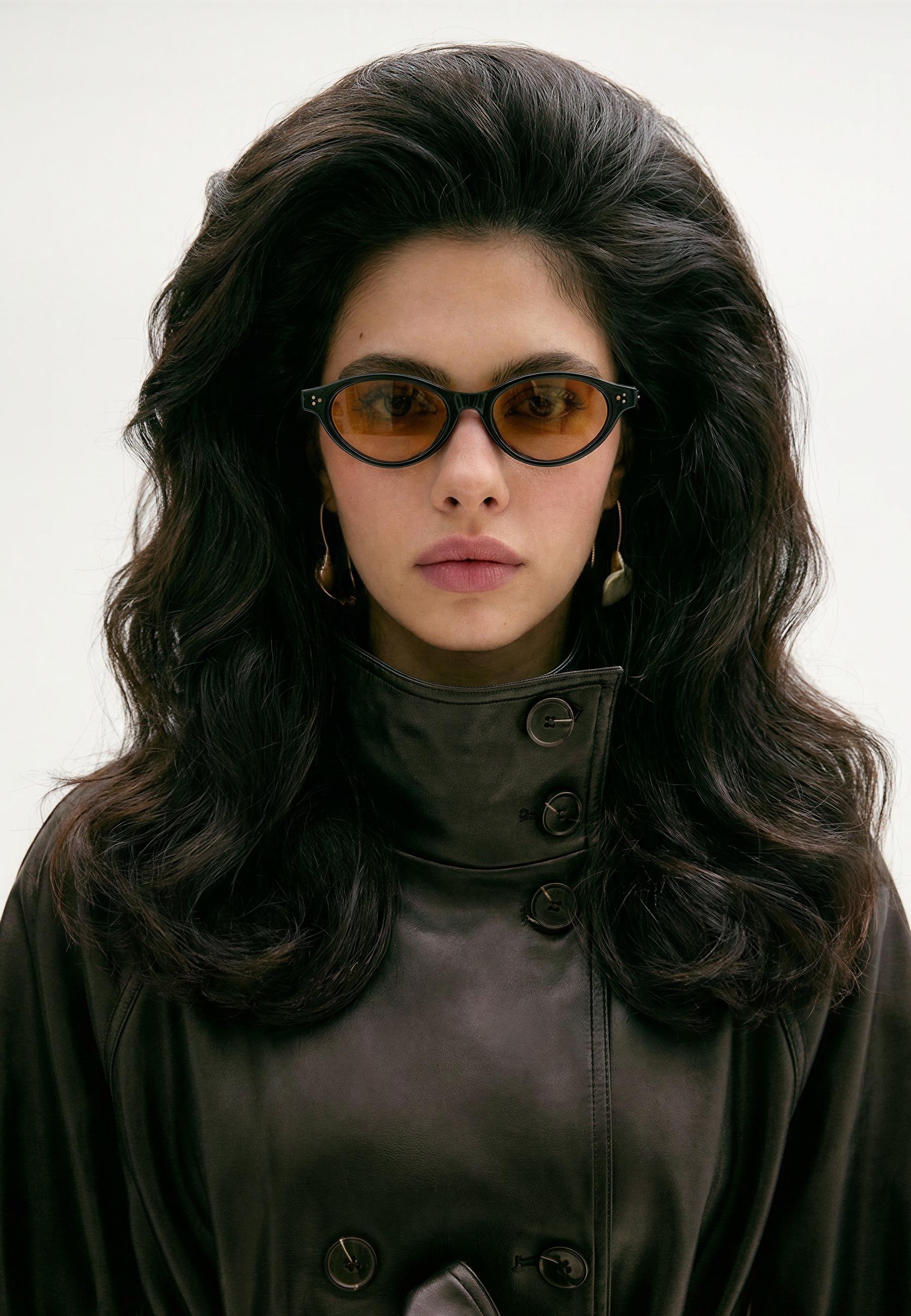 Small oval resin sunglasses — Black