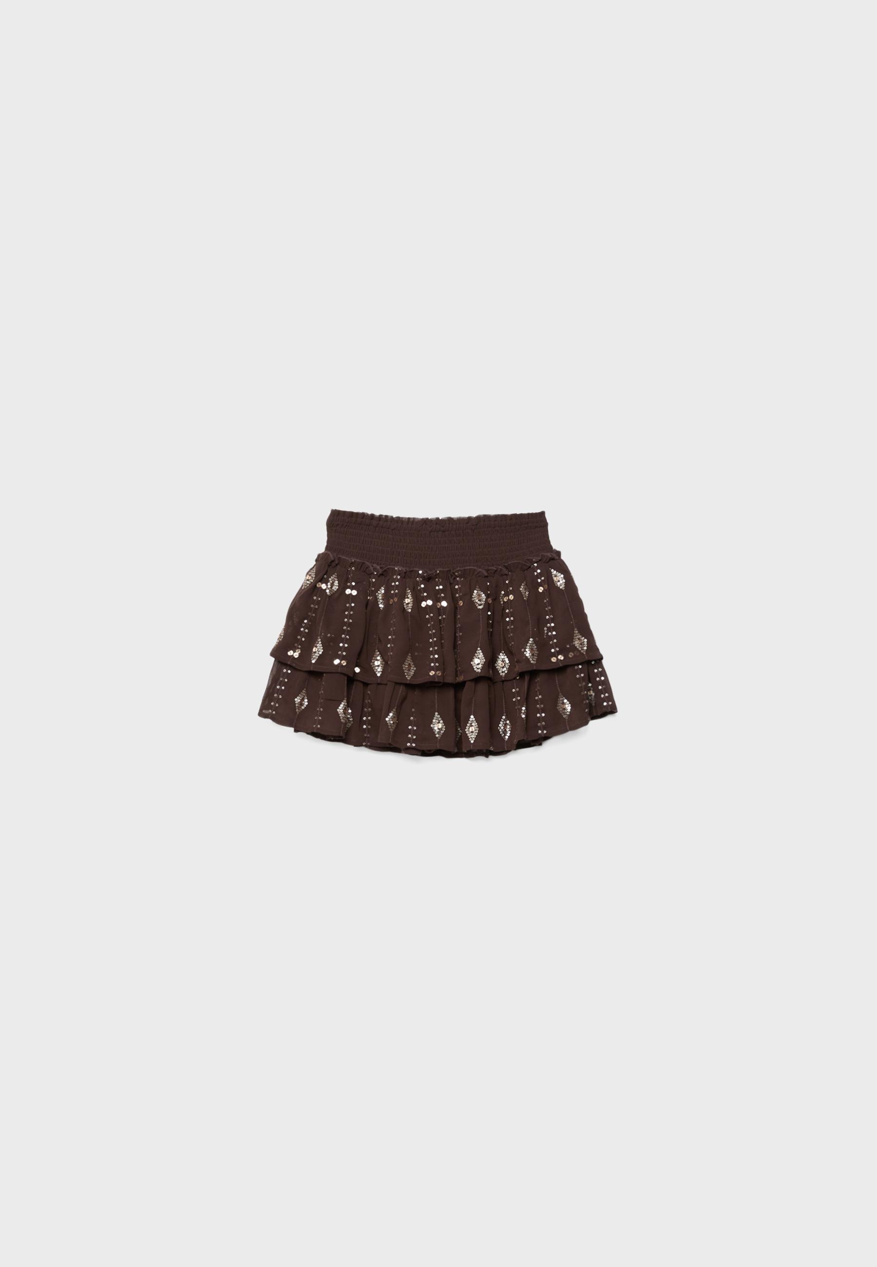 Embroidered mini skirt — Brown (alternate view)
