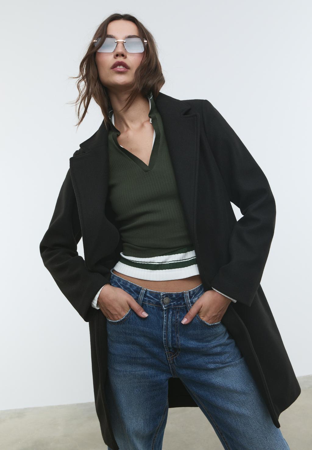 Manteau midi bouton doux au toucher