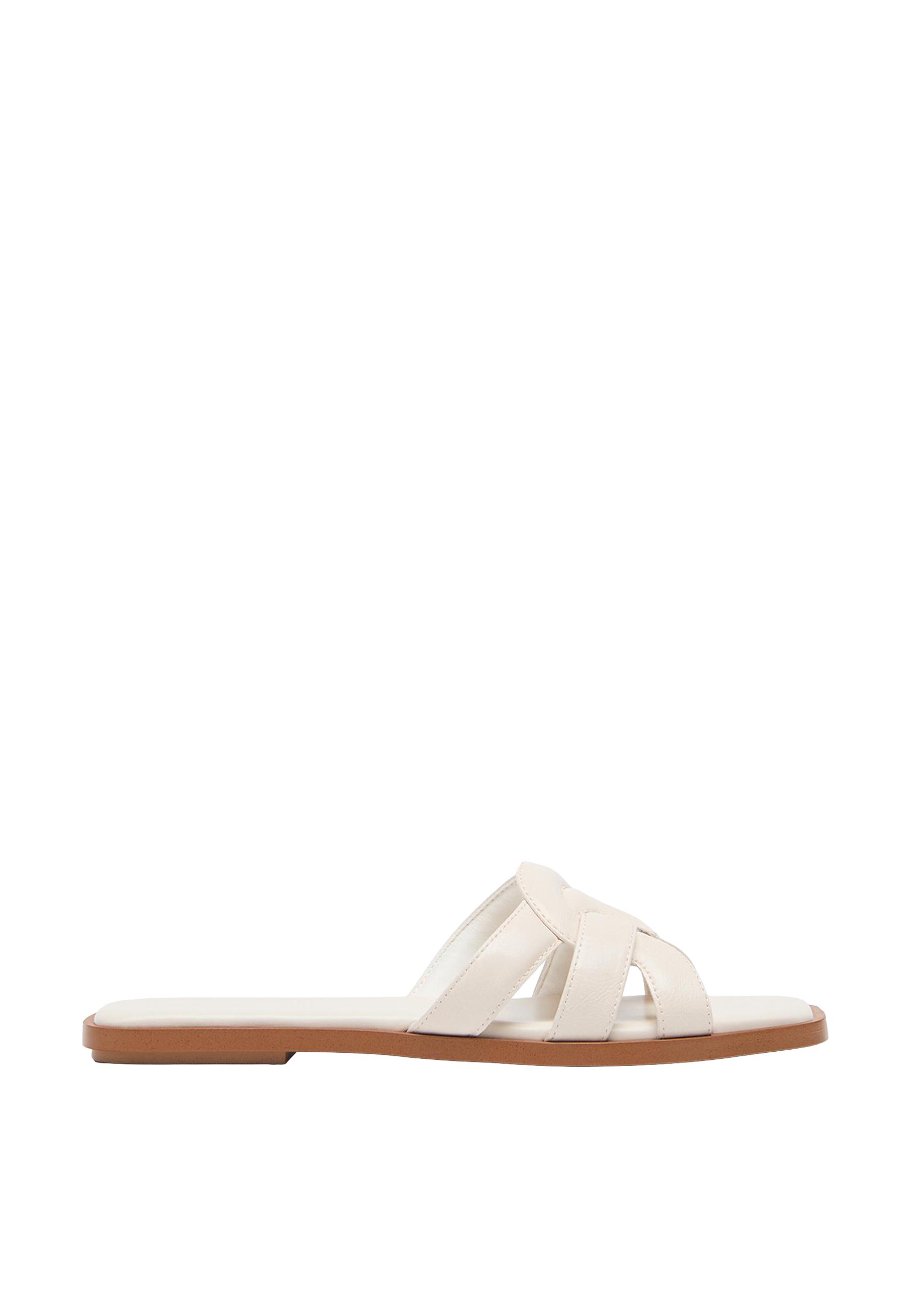 Flat leather effect sandals — ECRU