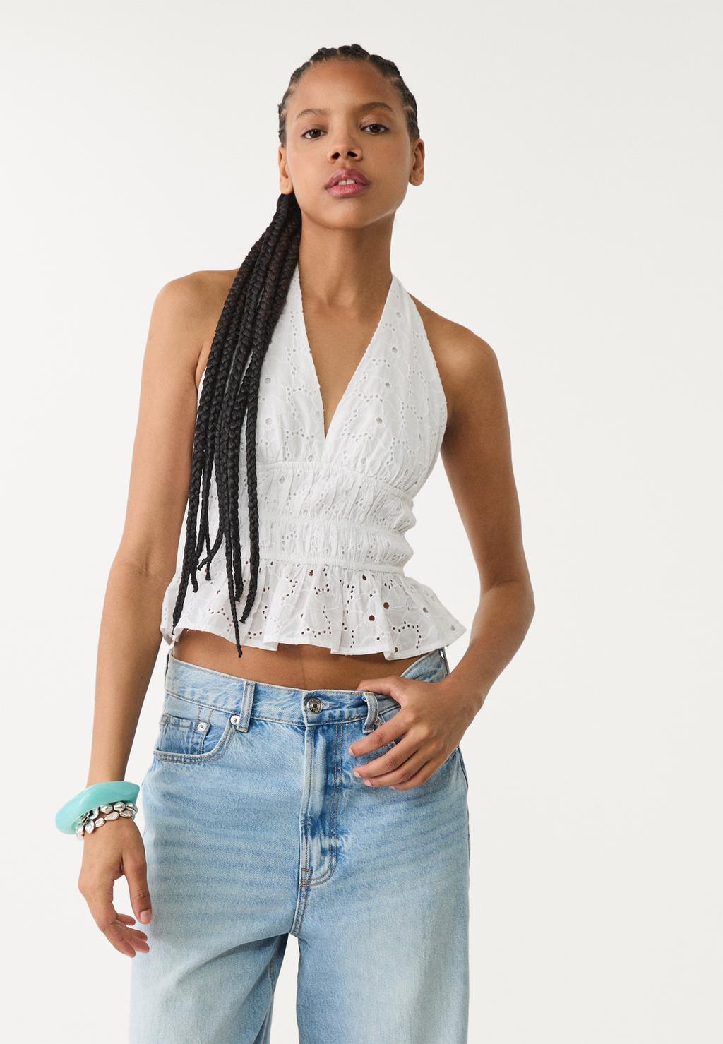 Top encolure américaine brodé