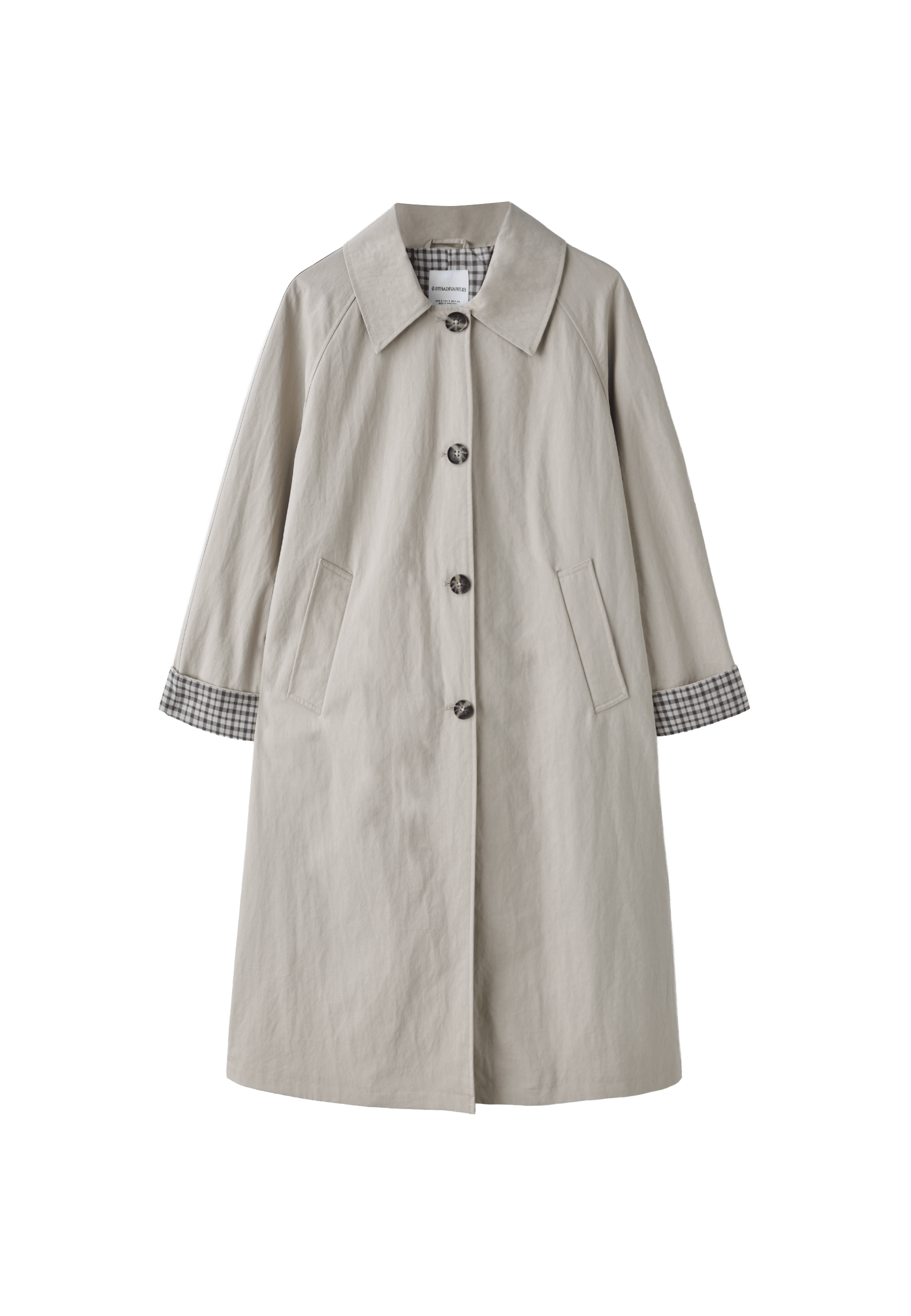 Check-lined long trench coat — Beige