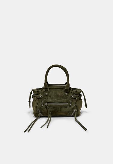 City bag with studs and zip pulls — Khaki 1