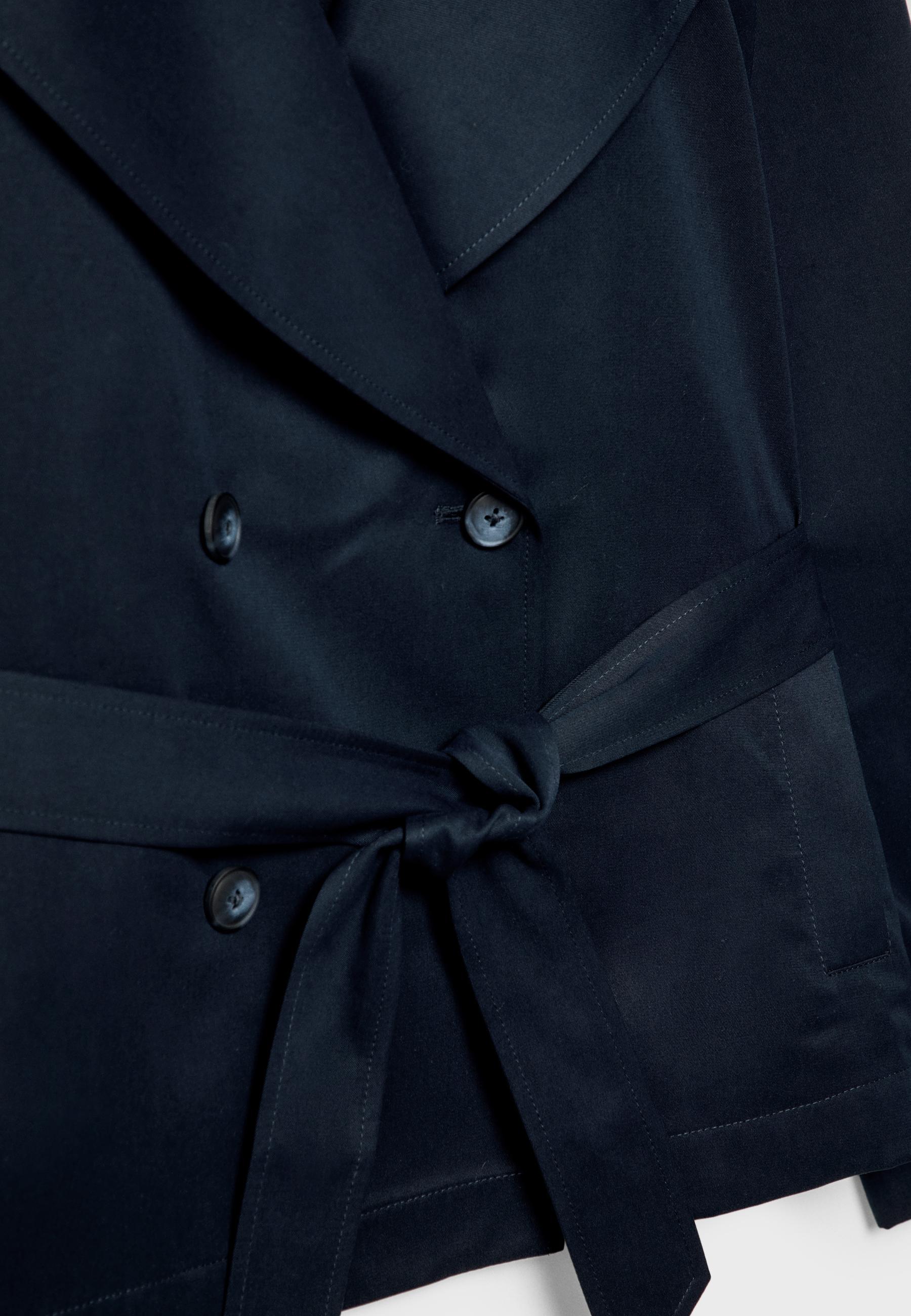 Short flowing trench coat with belt — Navy blue